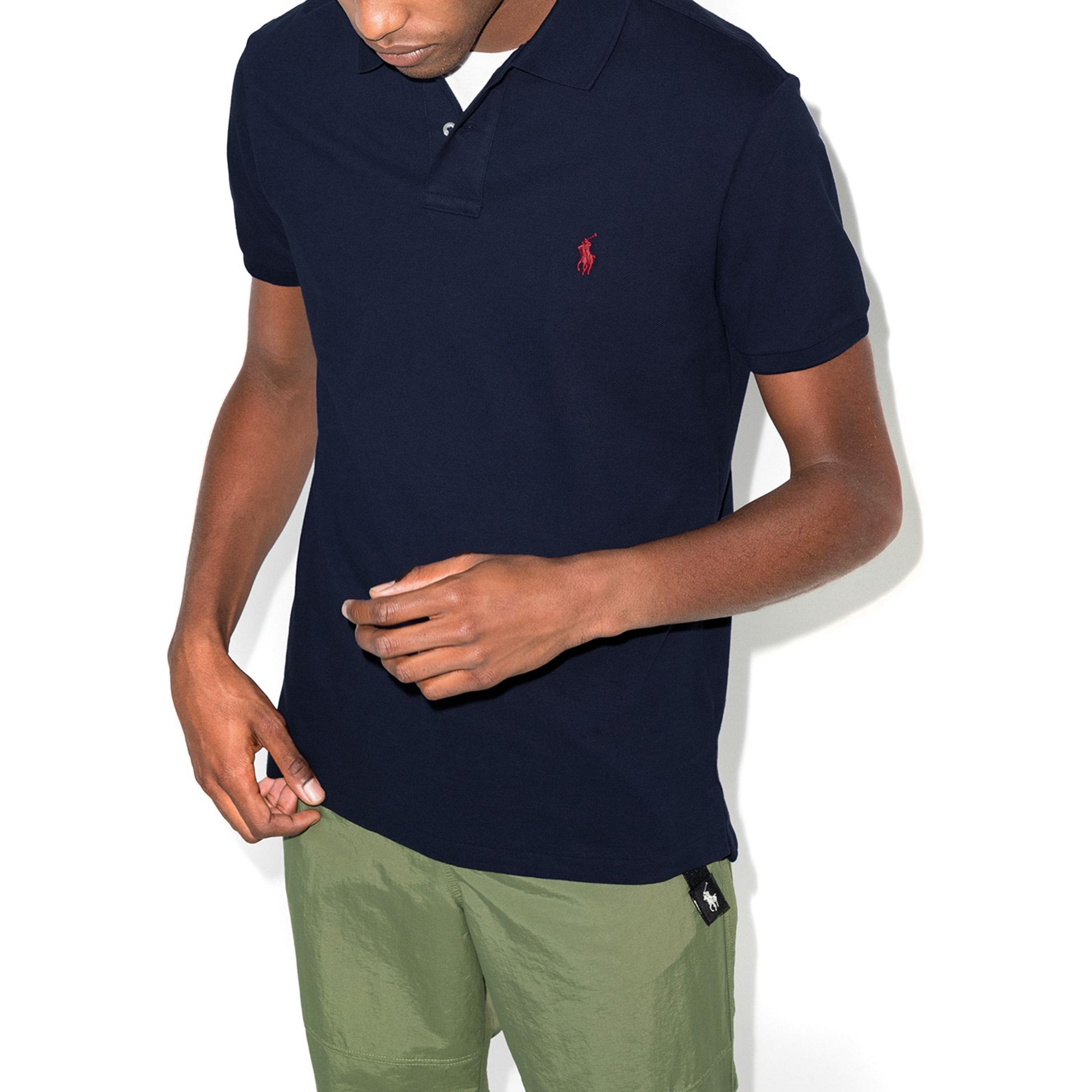 POLO RALPH LAUREN Polo marškiniai trumpos rank. vyrams, Mėlyna, Custom slim mesh polo shirt 2