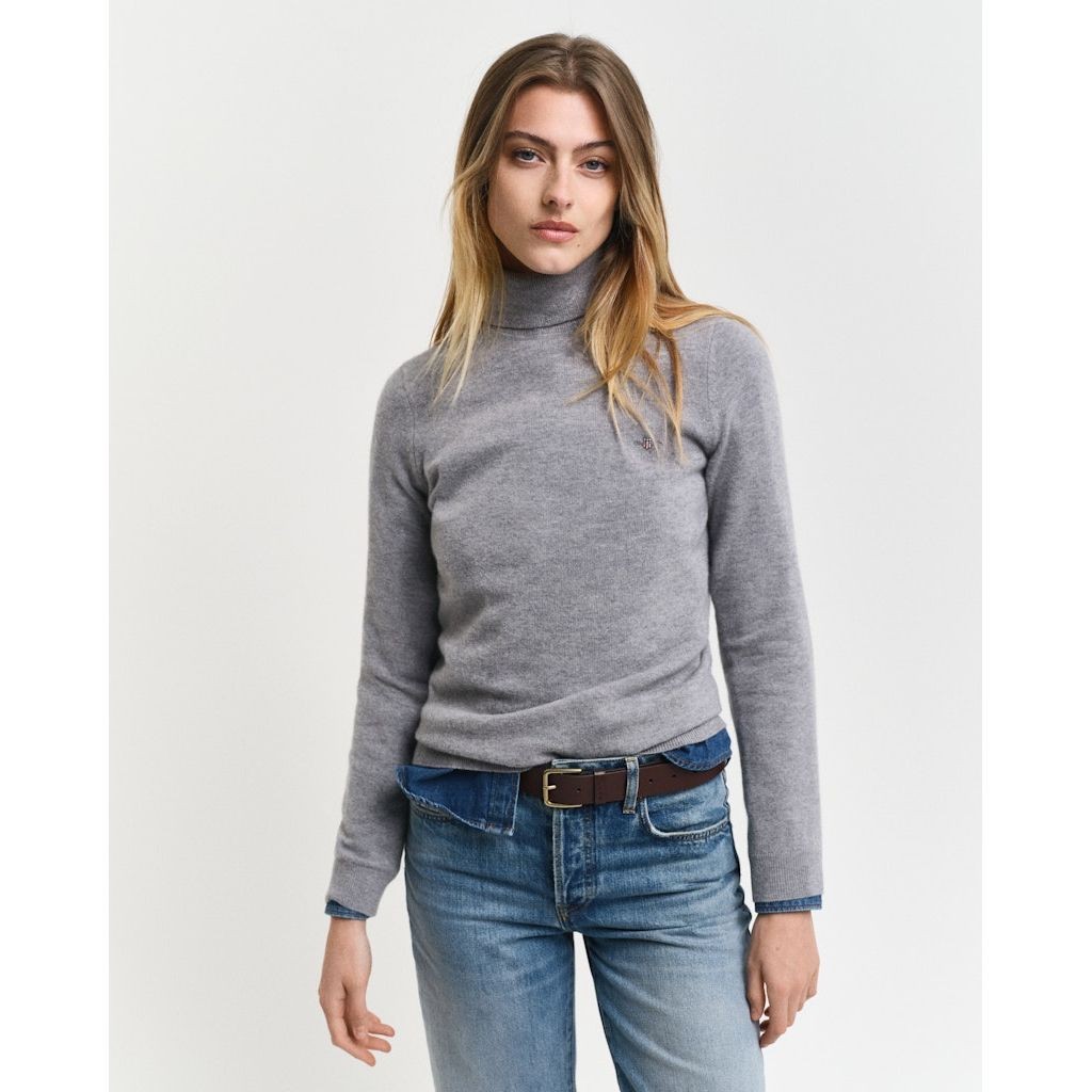 GANT Megztinis su kaklu moterims, Pilka, Extrafine lambswool turtleneck 2