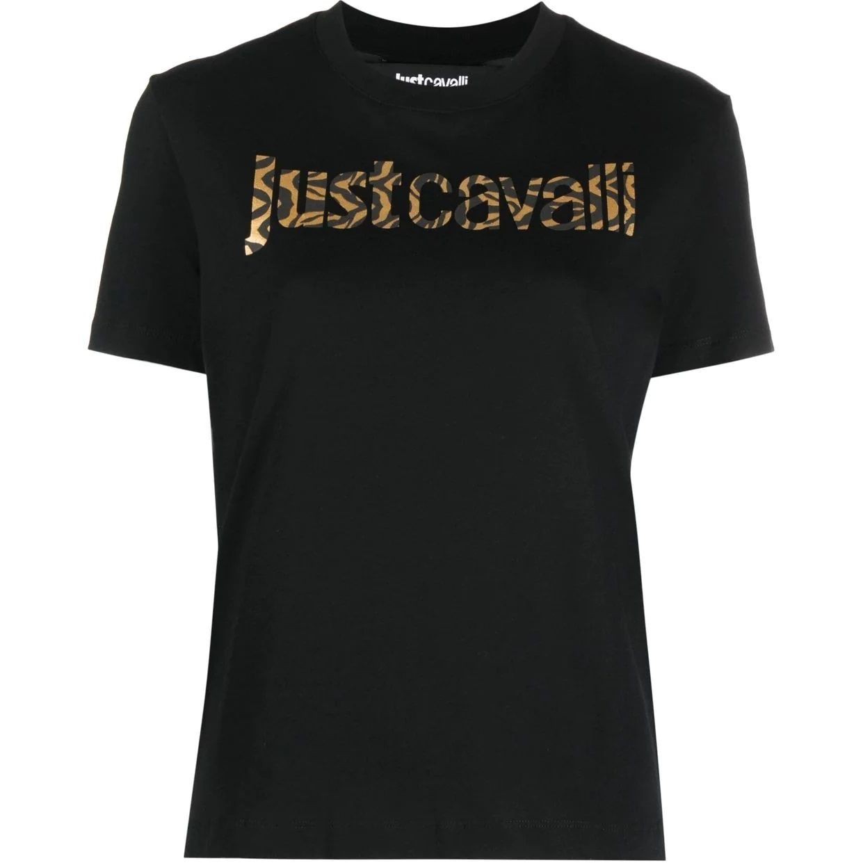 JUST CAVALLI Marškinėliai trump. rankovėmis moterims, Juoda, Logo tiger gold t-shirt 1
