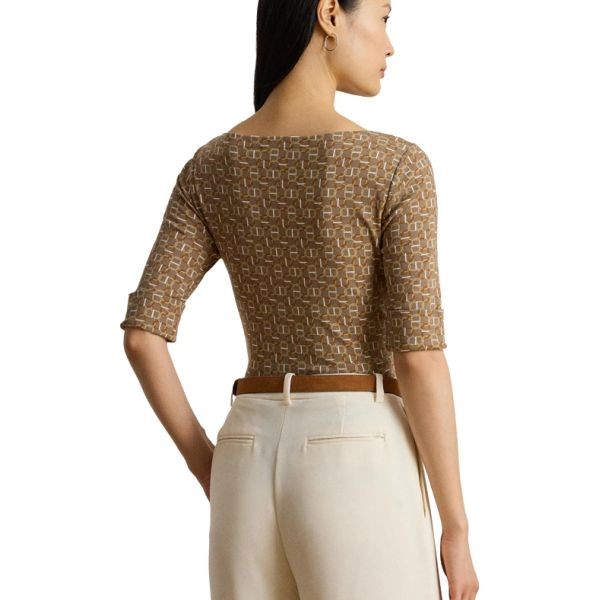 LAUREN RALPH LAUREN Marškinėliai trump. rankovėmis moterims, Smėlio, Judy mid sleeve t shirt 3