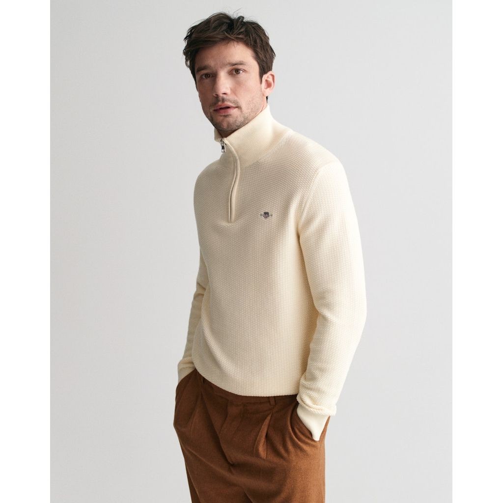 GANT Megztinis vyrams, Smėlio, Cotton micro textured sweater 2