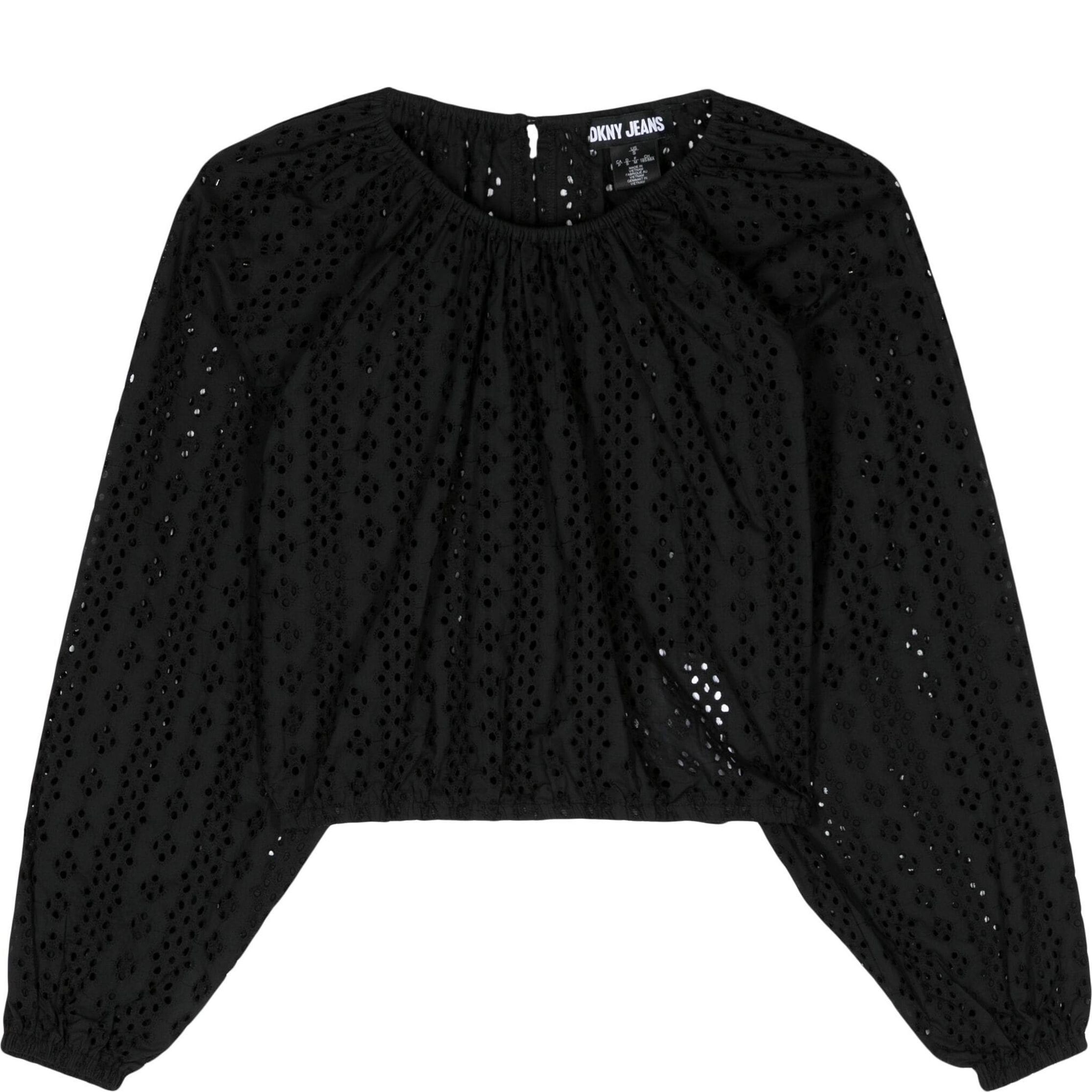 DKNY Marškiniai ilgomis rankovėmis moterims, Juoda, Eyelet long sleeve p 1