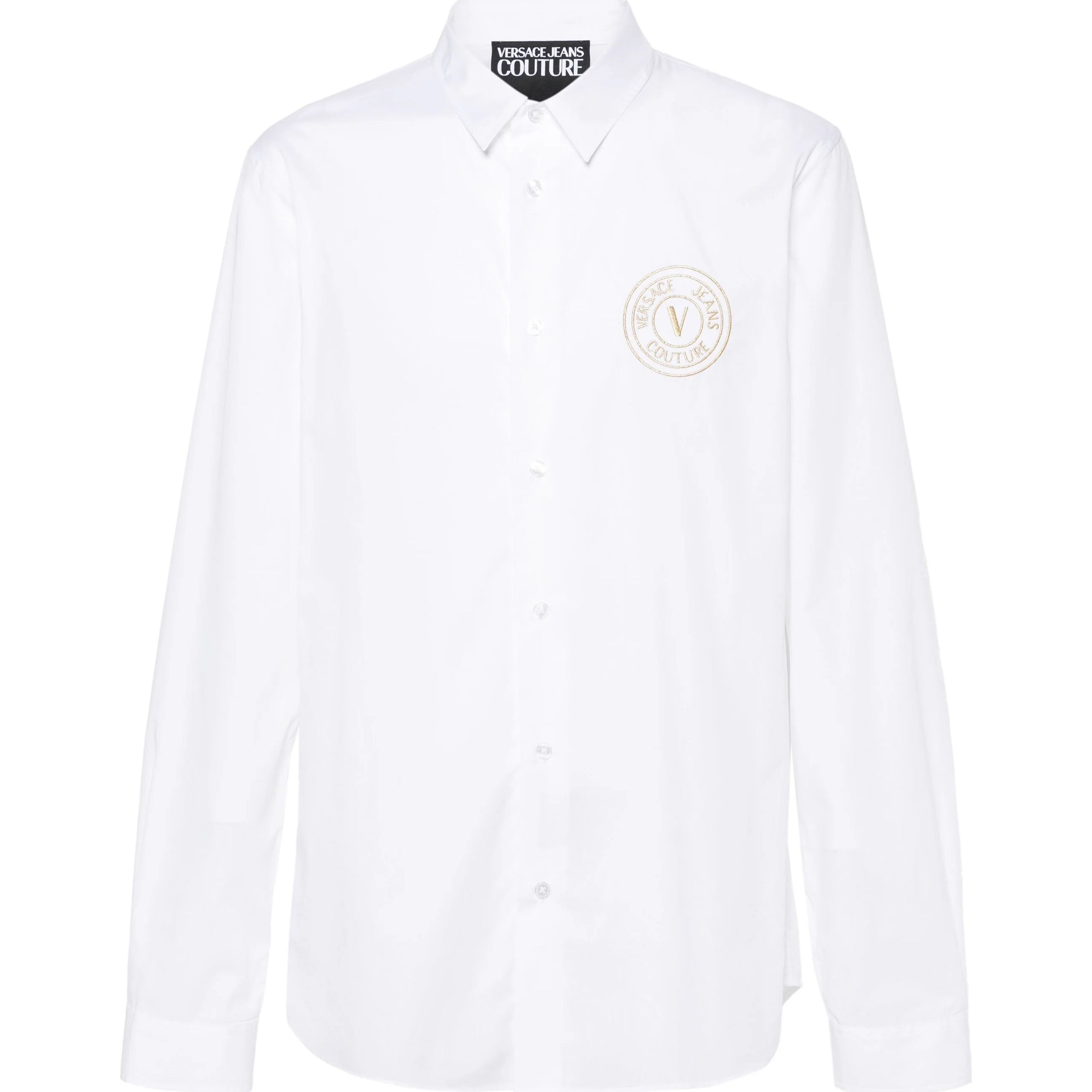 VERSACE JEANS CUTURE Marškiniai ilgomis rankovėmis vyrams, Balta, Logo-appliqué poplin shirt