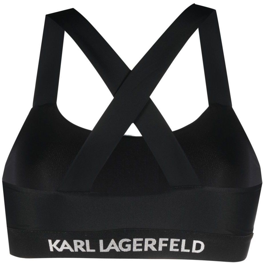 KARL LAGERFELD Viršutinė kostiumėlio dalis moterims, Juoda, Bandeau w/ logo elastic 2