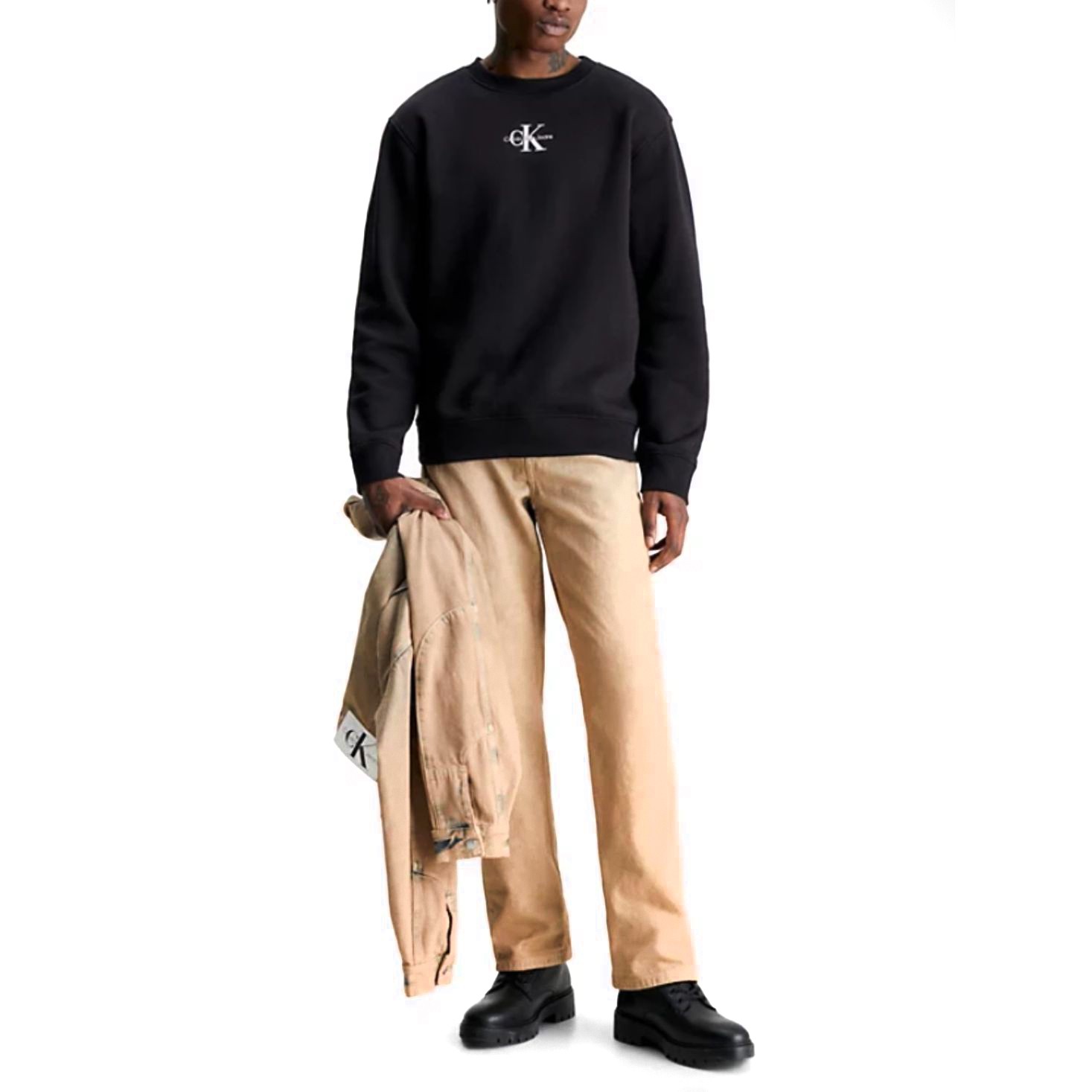 CALVIN KLEIN JEANS Sportinis nertinis vyrams, Juoda, Monologo crew neck 2