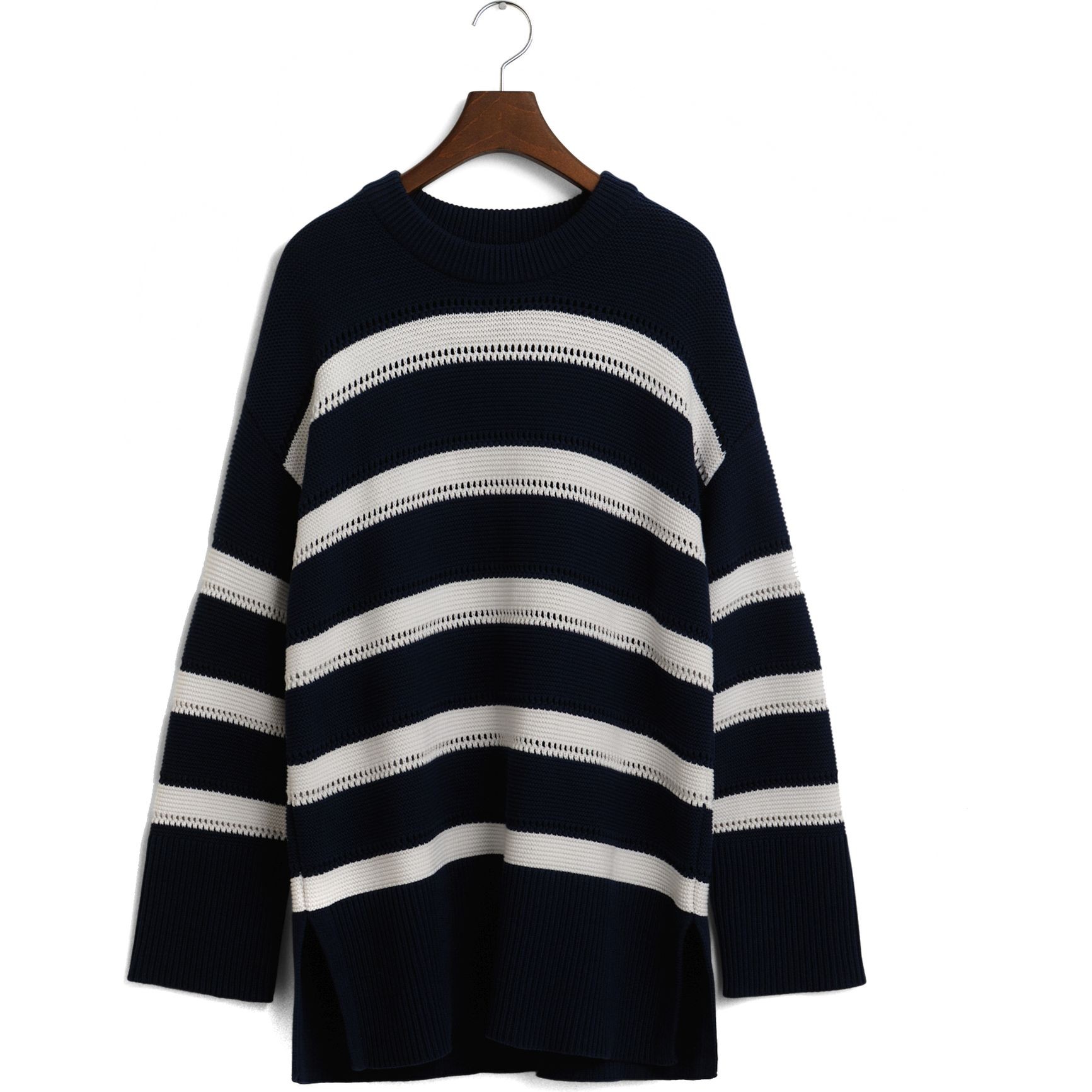 GANT Megztinis moterims, Mėlyna, Striped textured C-neck 1