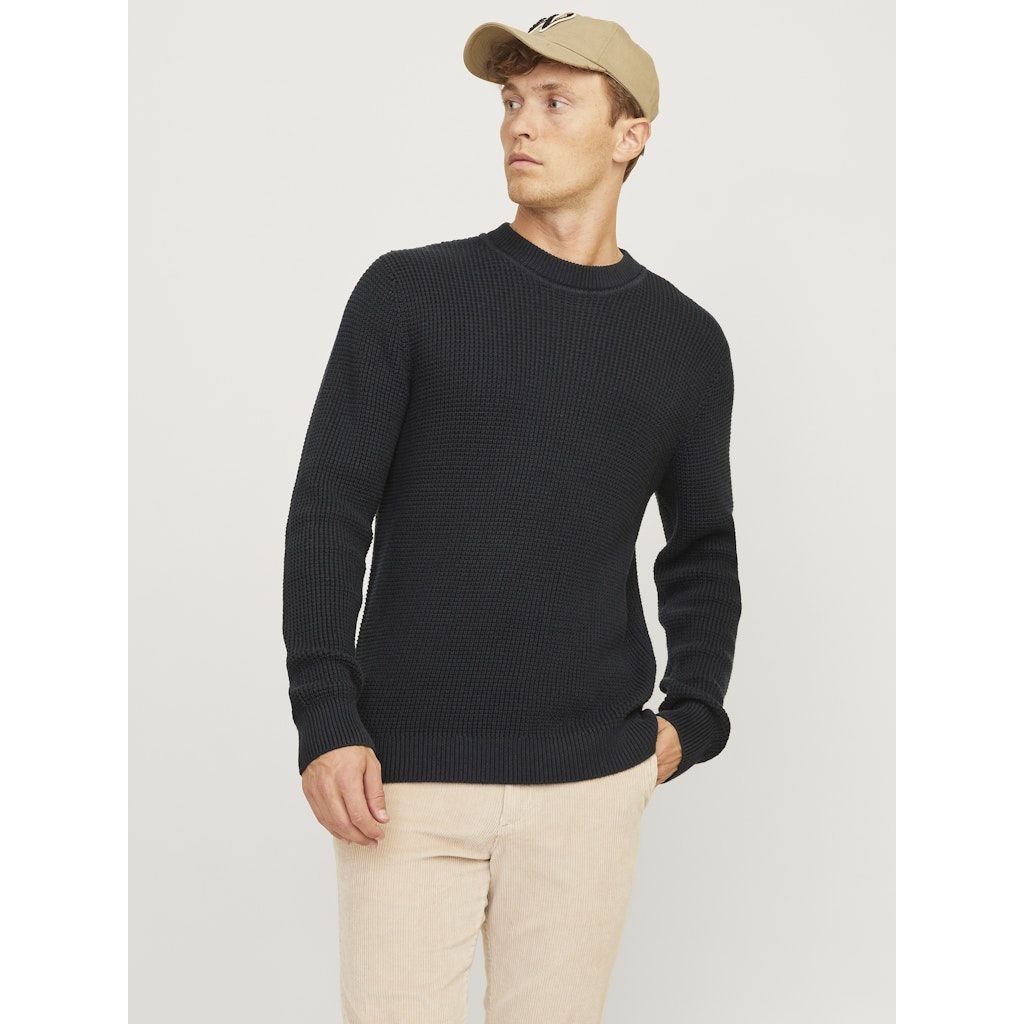JACK & JONES Megztinis vyrams, Juoda, Viggo waffle knit crew neck 2