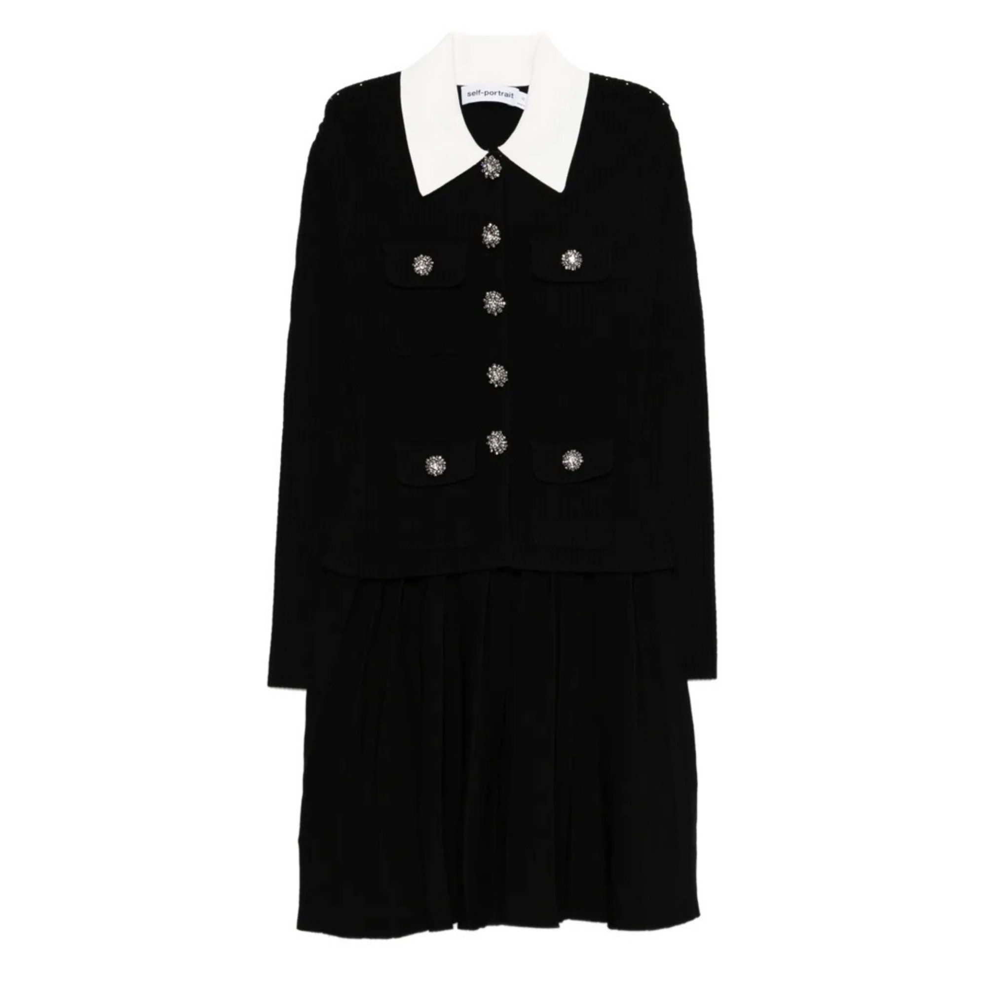 SELF PORTRAIT Mini suknelė moterims, Juoda, Tailored knit mini dress 1