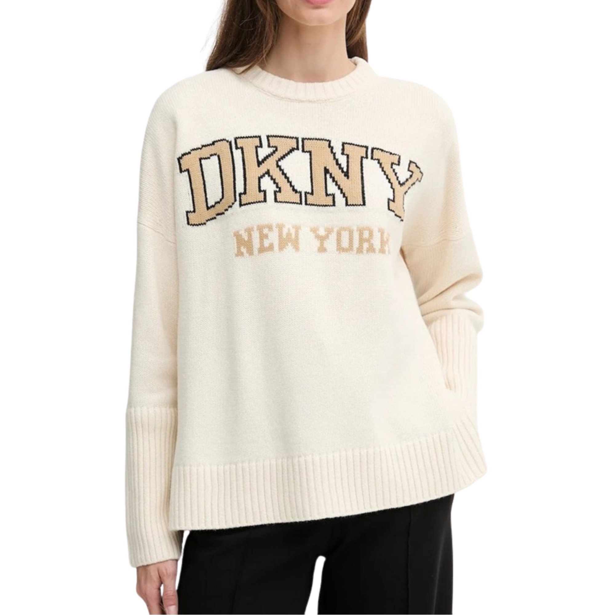 DKNY Megztinis moterims, Marga, Varsity logo intarsi 1