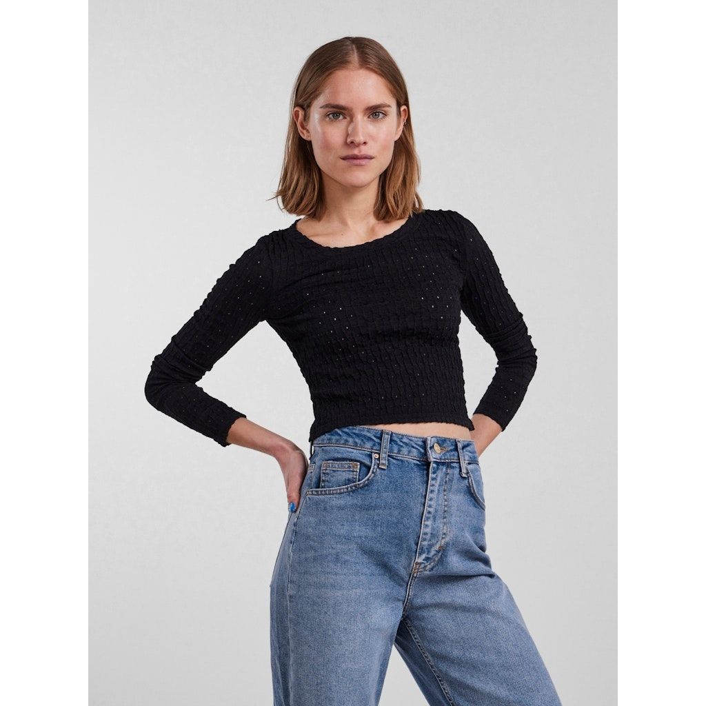 PIECES Palaidinės moterims, Juoda, PCFUBS LS SHORT TOP D 2