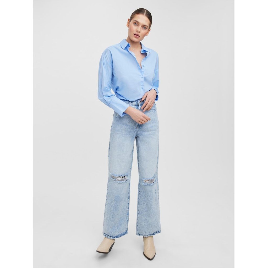 VERO MODA Tiesūs džinsai moterims, Mėlyna, VMREBECCA SHR REG WID 5