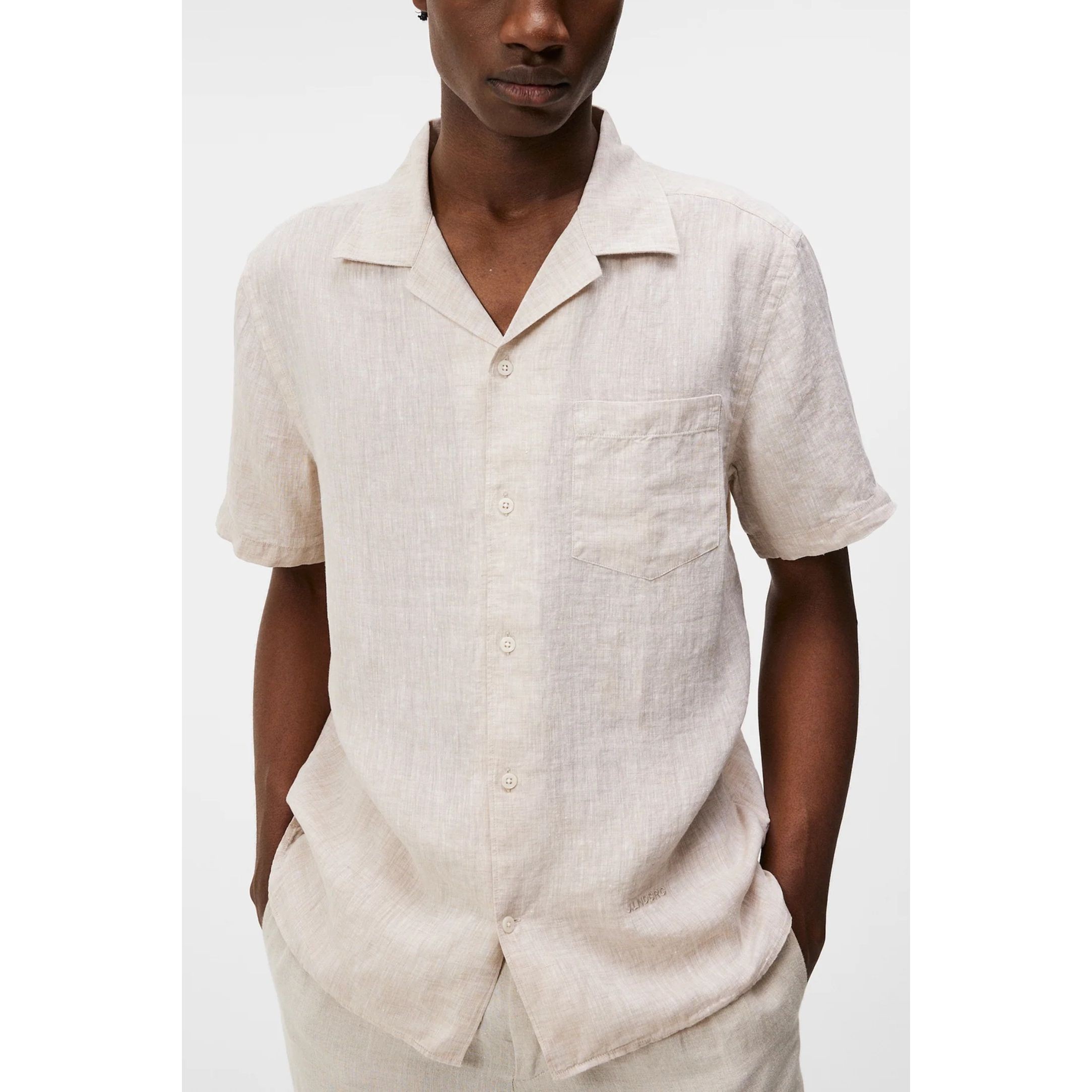 J.LINDEBERG Marškiniai trump. rankovėmis vyrams, Balta, Linen melange ss reg shirt 4