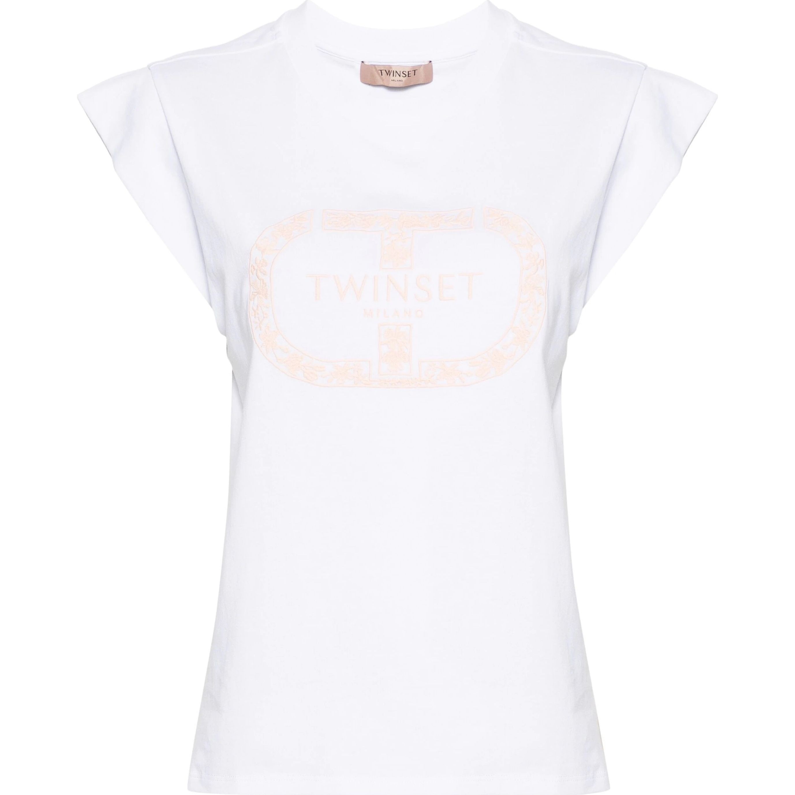 TWINSET Marškinėliai trump. rankovėmis moterims, Balta, Logo-embroidered cotton tshirt