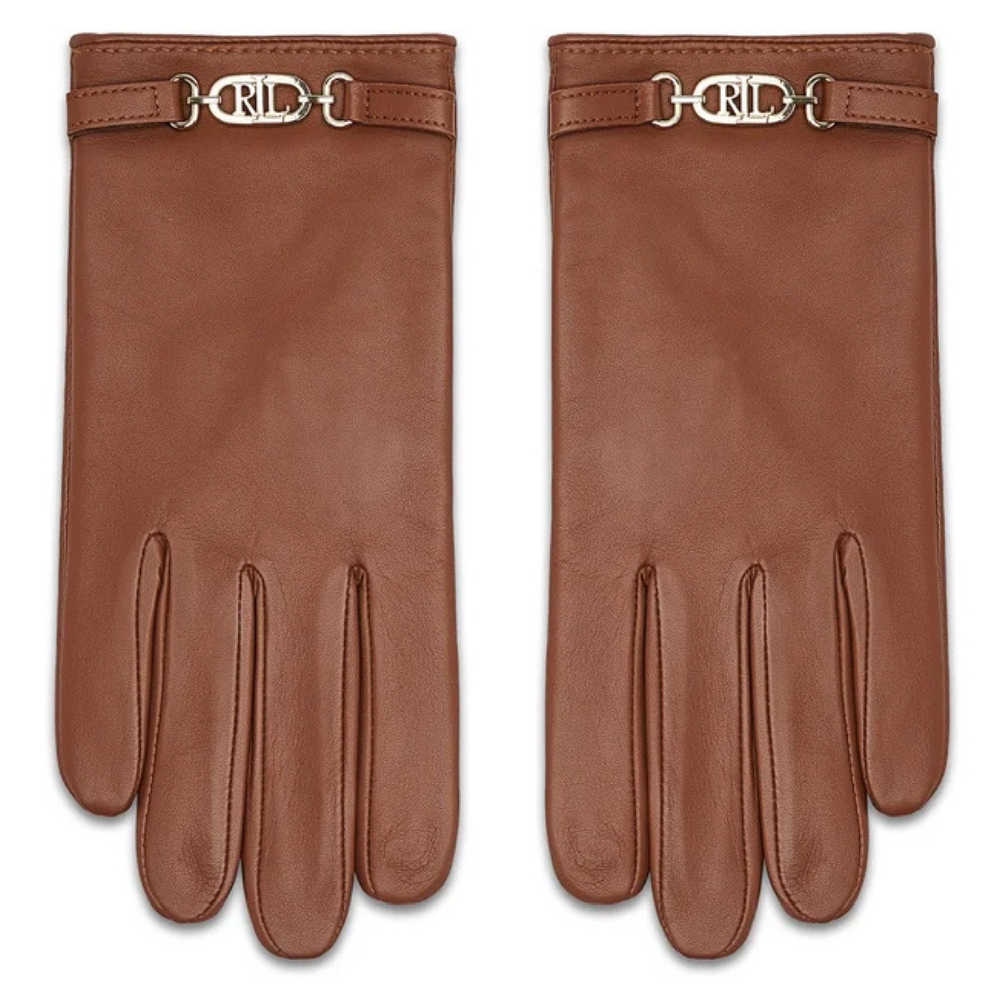 LAUREN RALPH LAUREN Pirštuotos pirštinės moterims, Žalia, Leather logo gloves 1