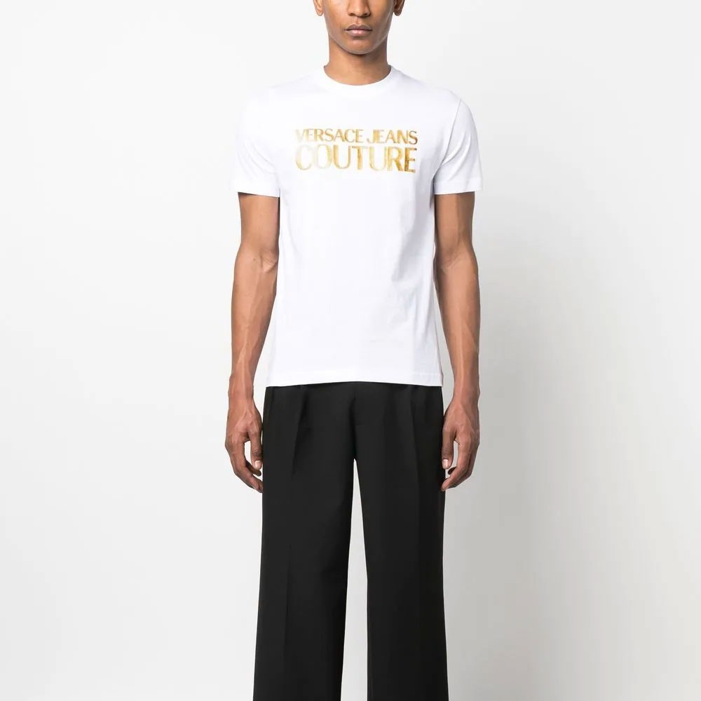 VERSACE JEANS CUTURE Marškinėliai trump. rankovėmis vyrams, Balta, Logo thick foil t-shirt 2