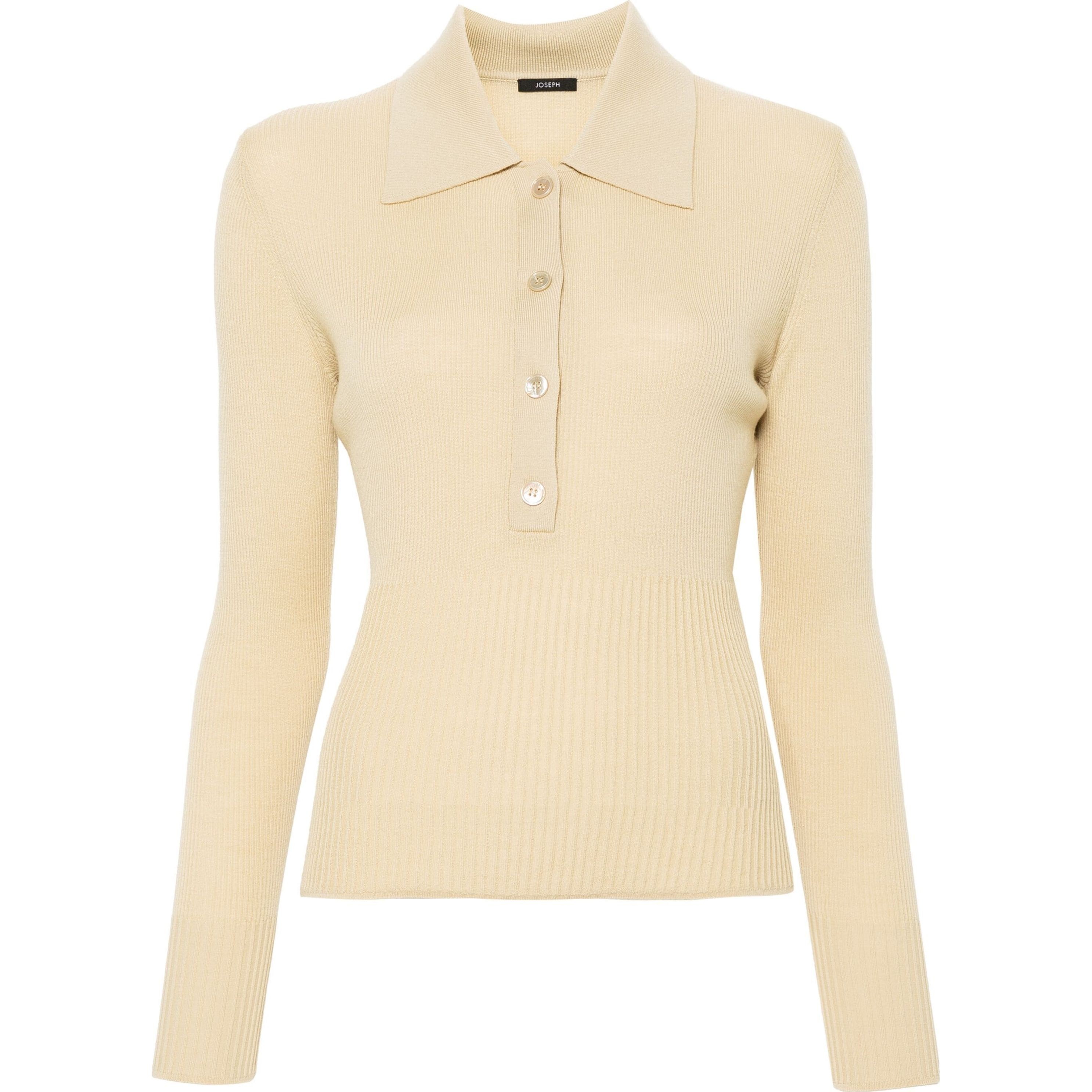 JOSEPH Polo marškiniai ilgos rank. moterims, Smėlio, Polo fine rib merinos