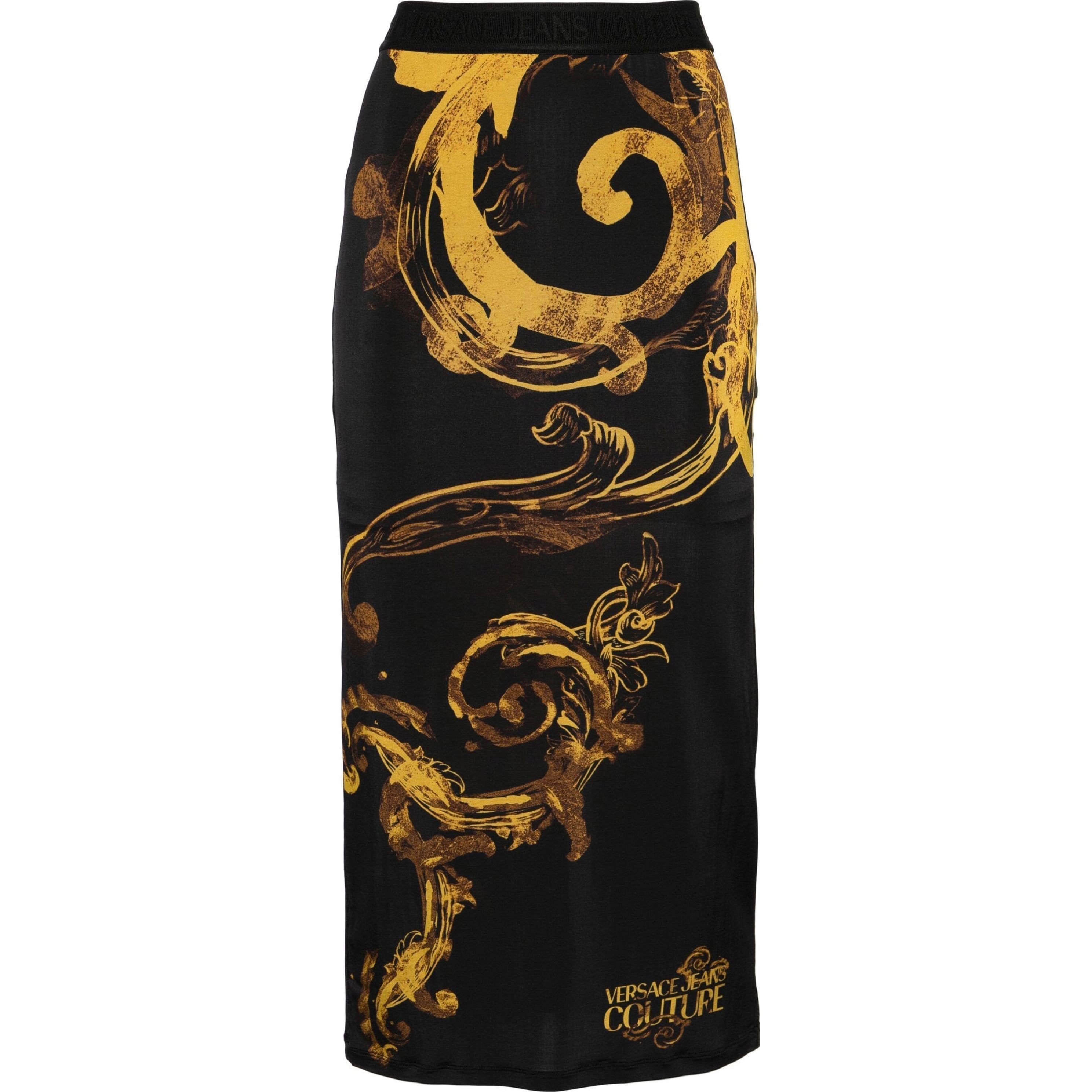 VERSACE JEANS CUTURE Midi sijonas moterims, Juoda, Baroque-print midi skirt