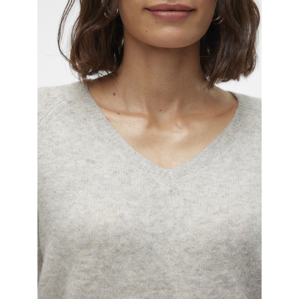 VERO MODA Megztinis moterims, Pilka, Leaf long v-neck pullover 5