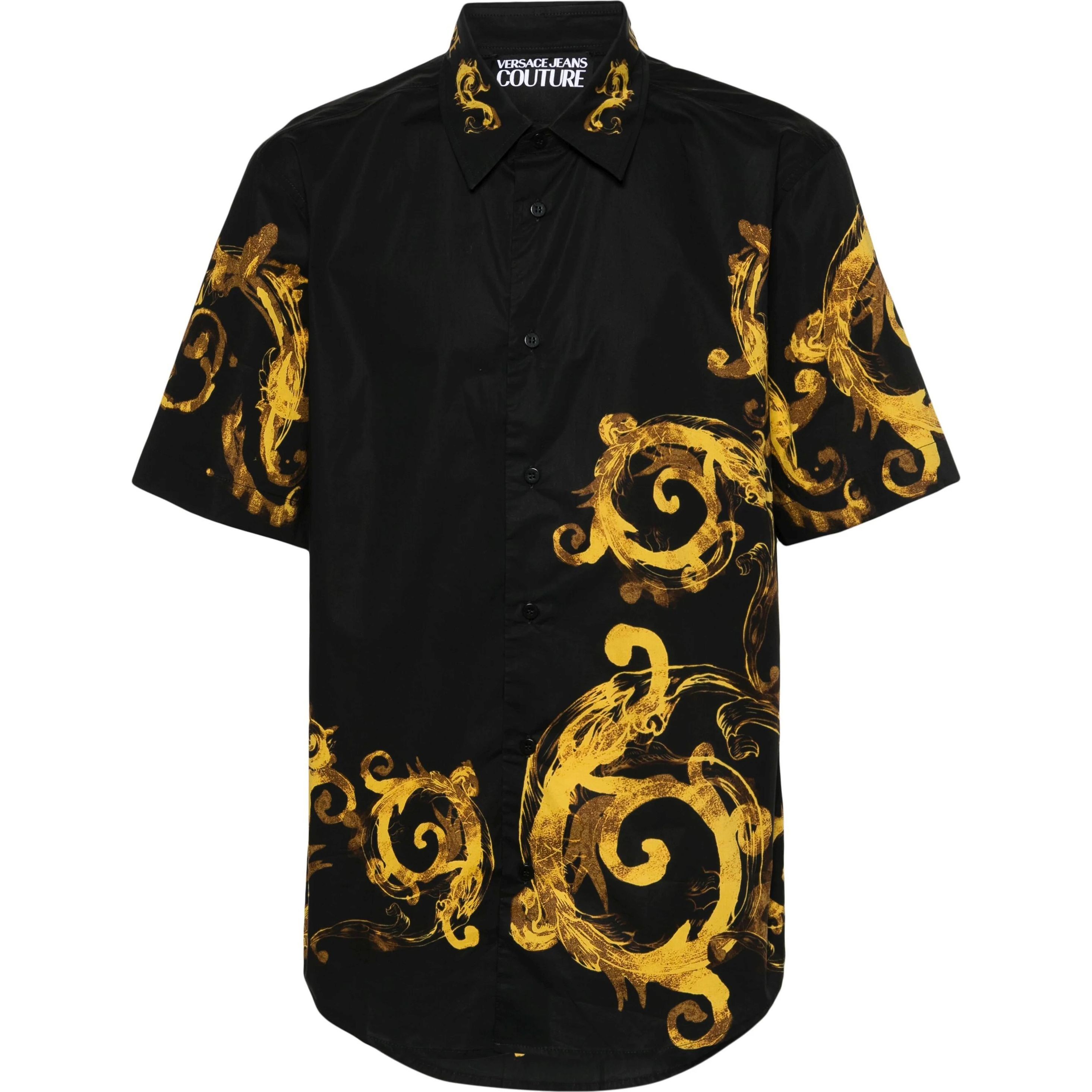 VERSACE JEANS CUTURE Marškiniai trump. rankovėmis vyrams, Juoda, Watercolor print cotton shirt