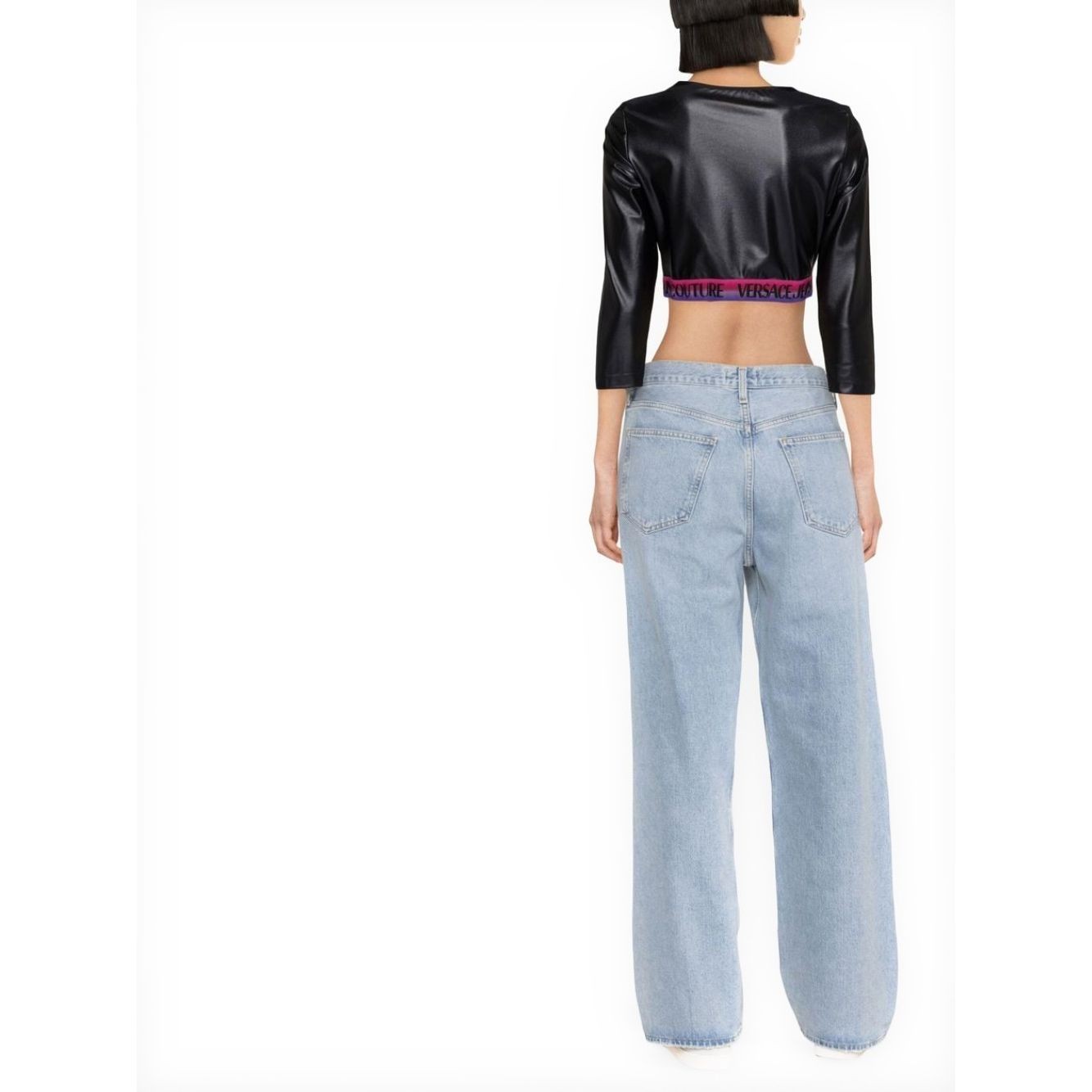 VERSACE JEANS CUTURE Trumpinti marškinėliai moterims, Juoda, Long sleeve crop top 3