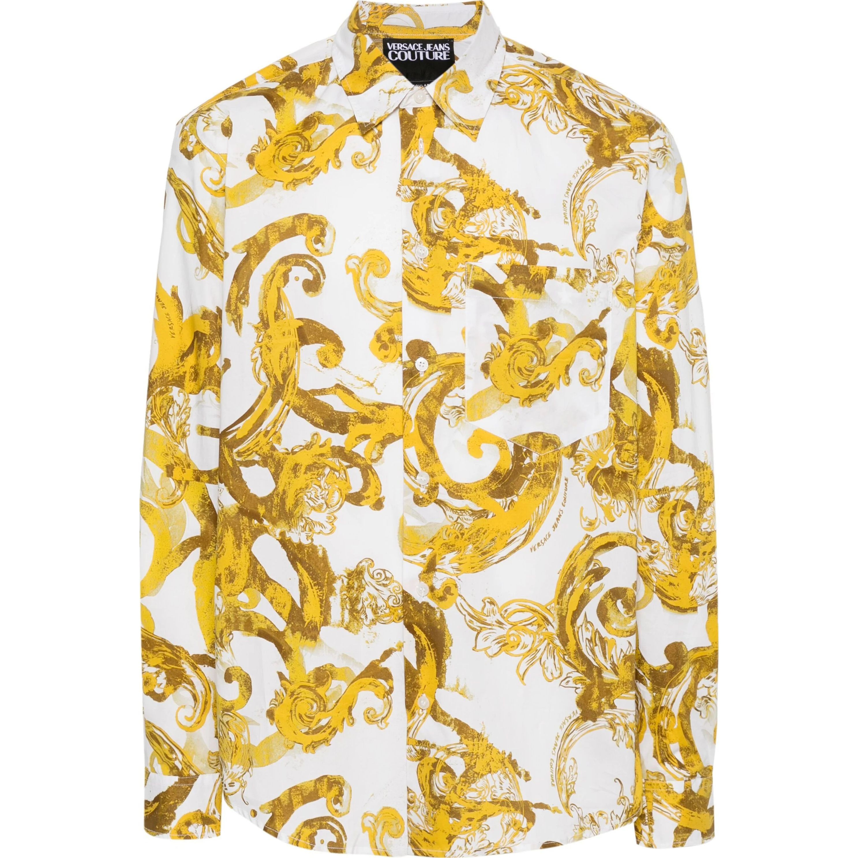 VERSACE JEANS CUTURE Marškiniai ilgomis rankovėmis vyrams, Balta, Watercolour print cotton shirt