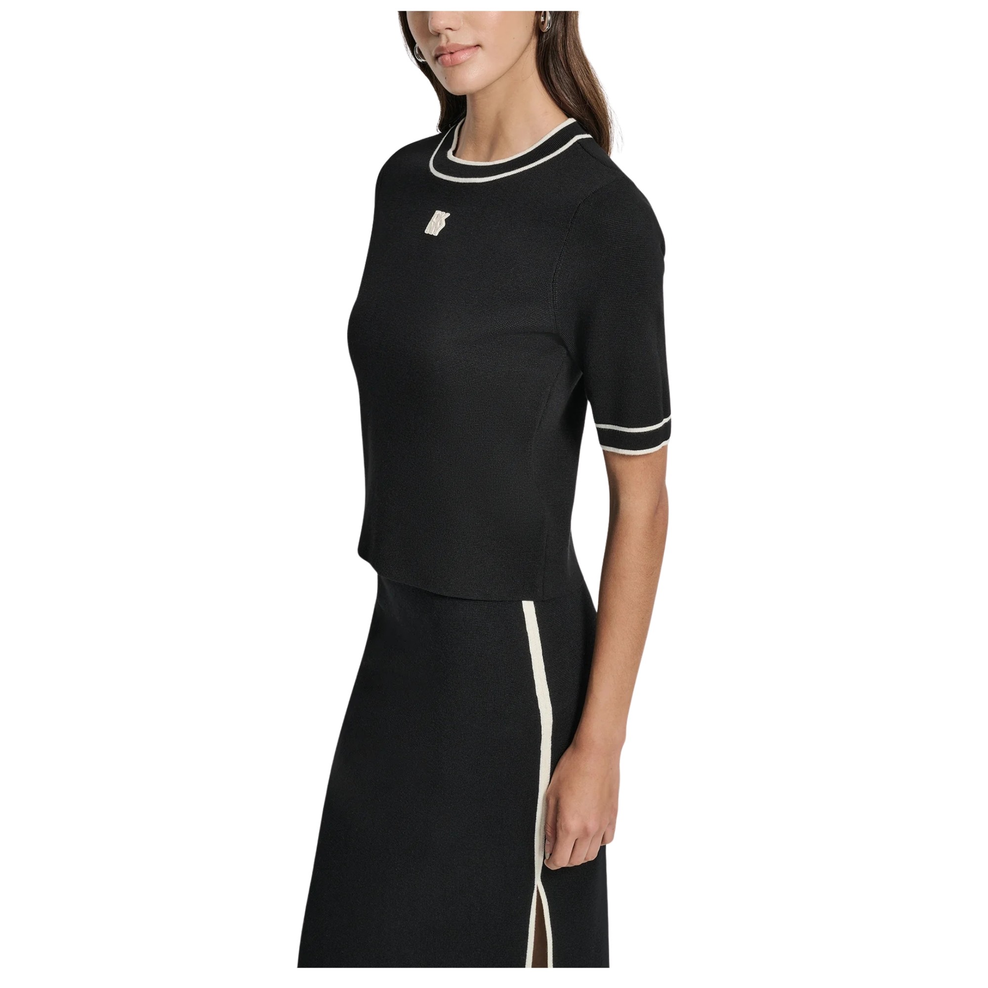 DKNY Trumpinti marškinėliai moterims, Juoda, Cropped color block 3