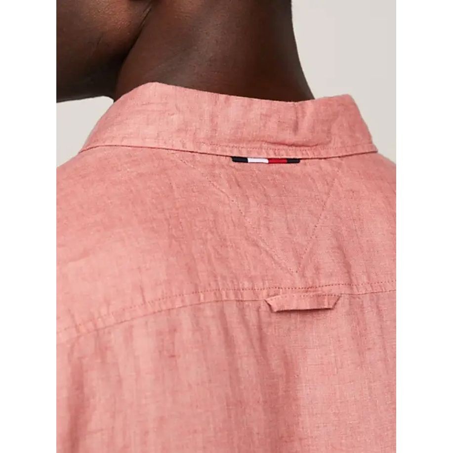 TOMMY HILFIGER Marškiniai trump. rankovėmis vyrams, Rožinė, Pigment dyed linen shirt s/s 4