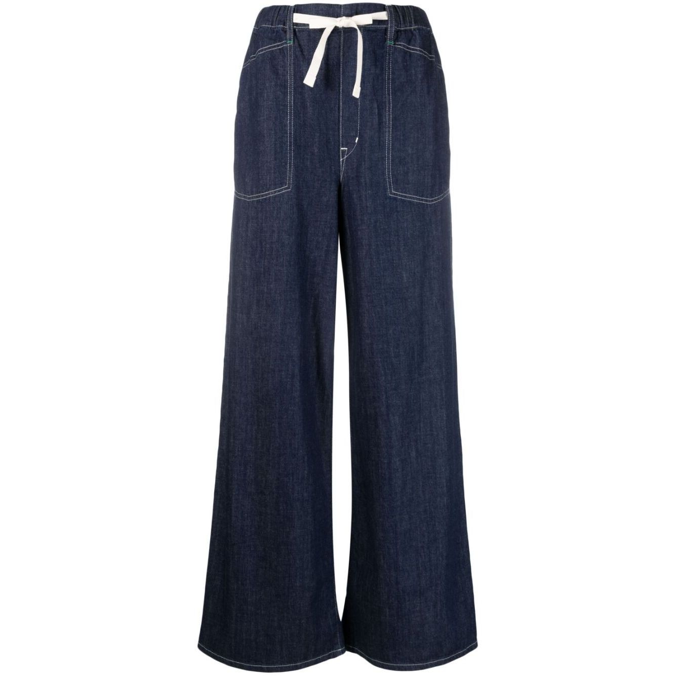 KENZO Platūs džinsai moterims, Mėlyna, Rinse denim wide sailor jeans 1