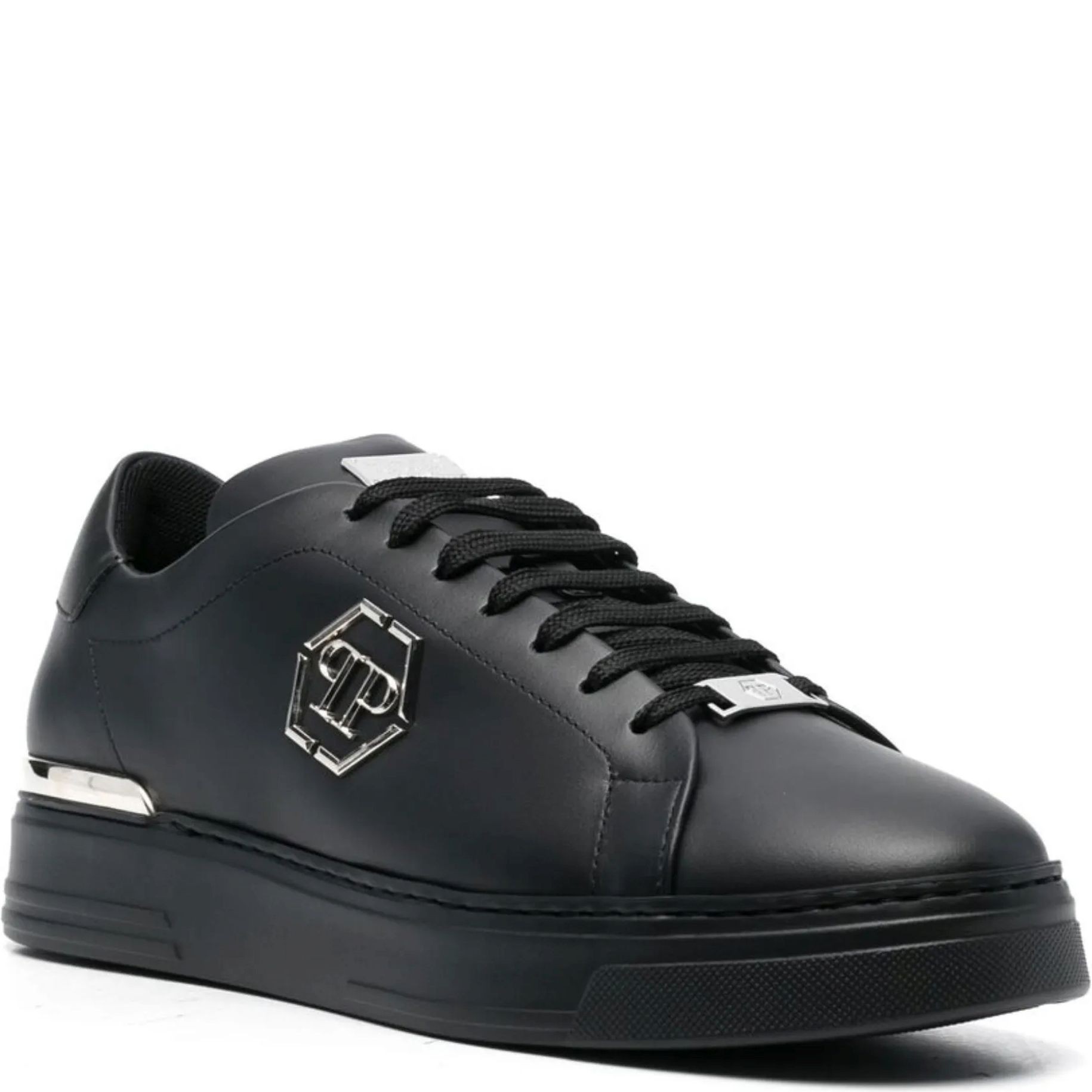 PHILIPP PLEIN Sportiniai bateliai vyrams, Juoda, Leather Lo-Top Sneaker Hexagon 1