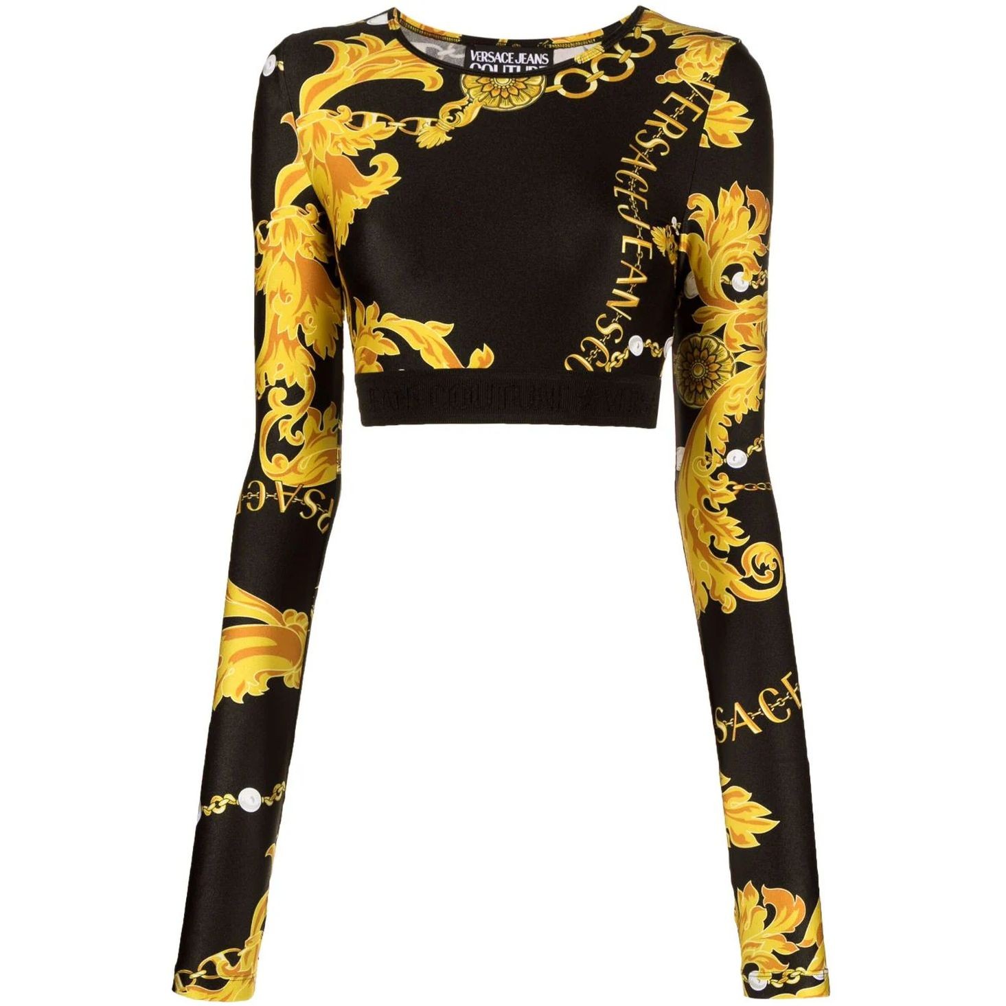 VERSACE JEANS CUTURE Palaidinės moterims, Juoda, Print chain top 1