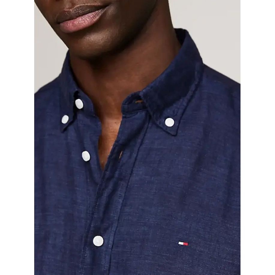TOMMY HILFIGER Marškiniai trump. rankovėmis vyrams, Mėlyna, Pigment dyed linen shirt s/s 4