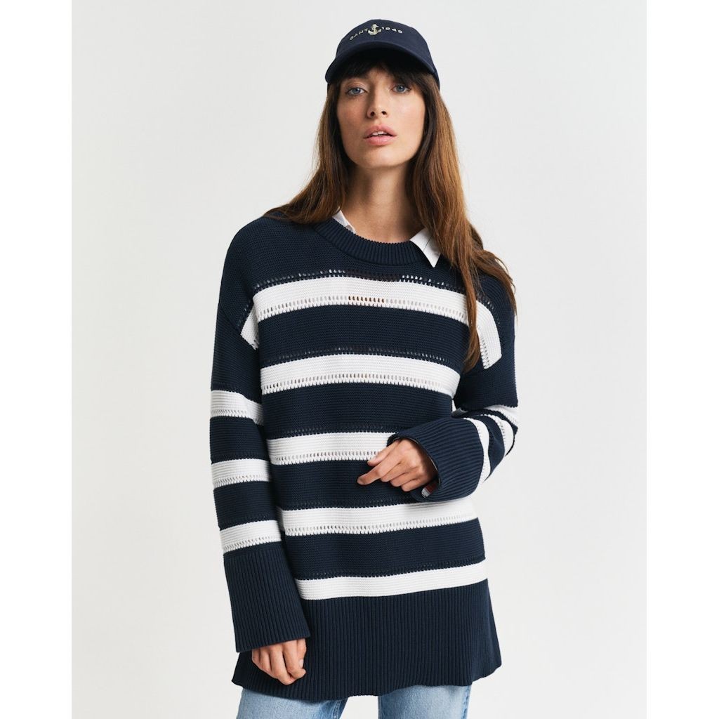 GANT Megztinis moterims, Mėlyna, Striped textured C-neck 2
