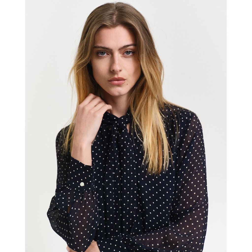 GANT Midi suknelė moterims, Mėlyna, Reg dot print bow dress 4