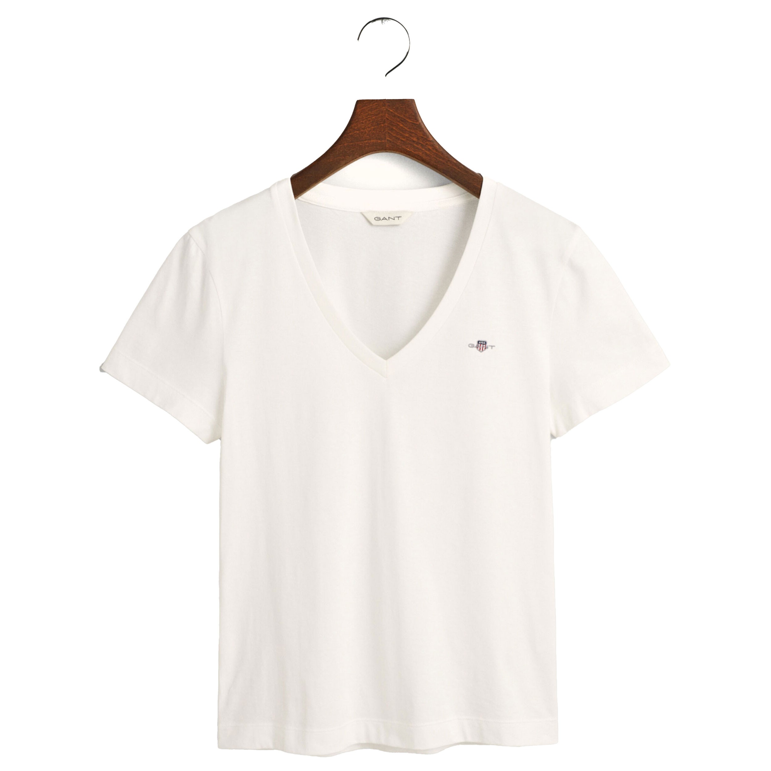 GANT Marškinėliai moterims, Balta, REG SHIELD SS V-NECK T-SHIRT 1