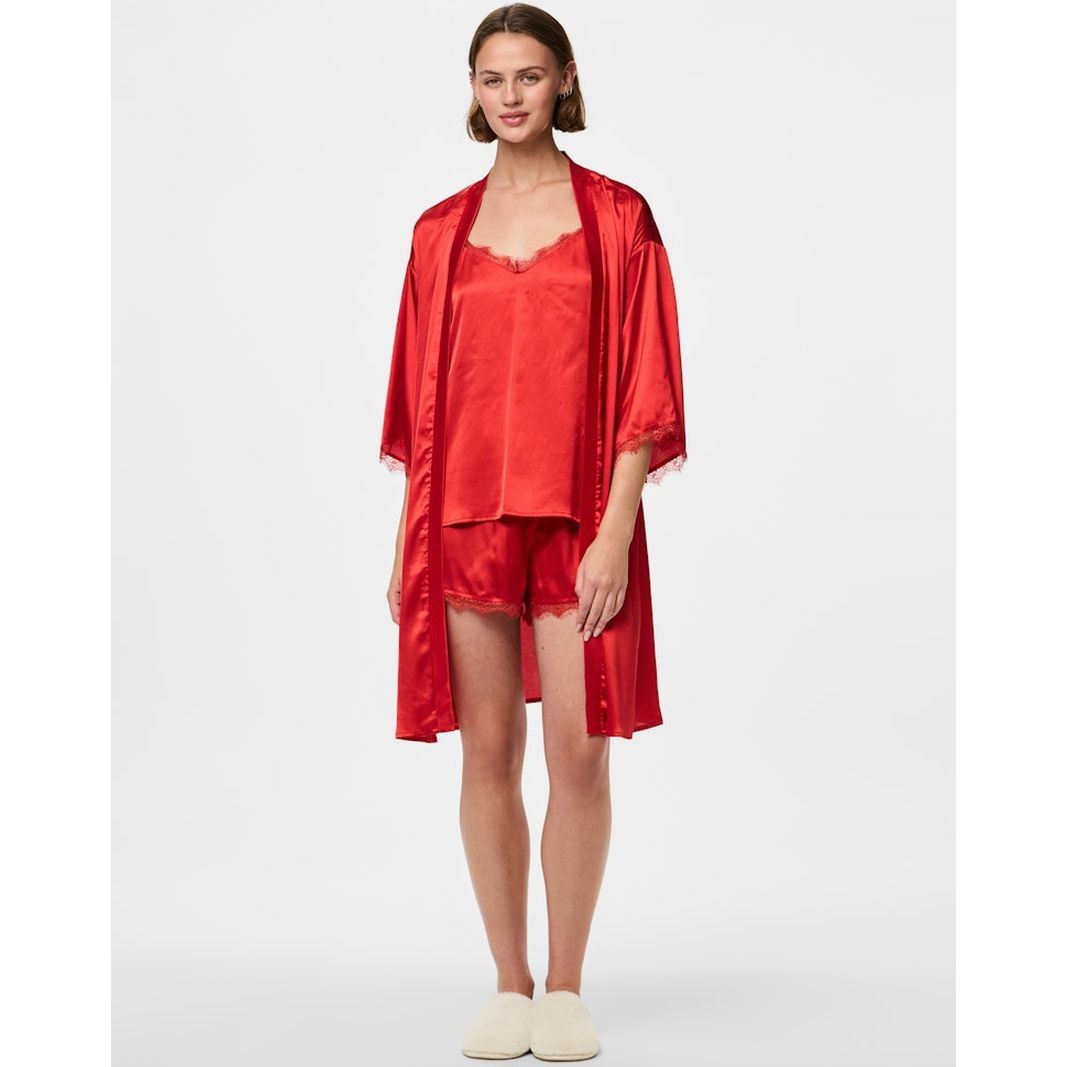 PIECES Chalatas moterims, Raudona, Anovi satin night kimono 3