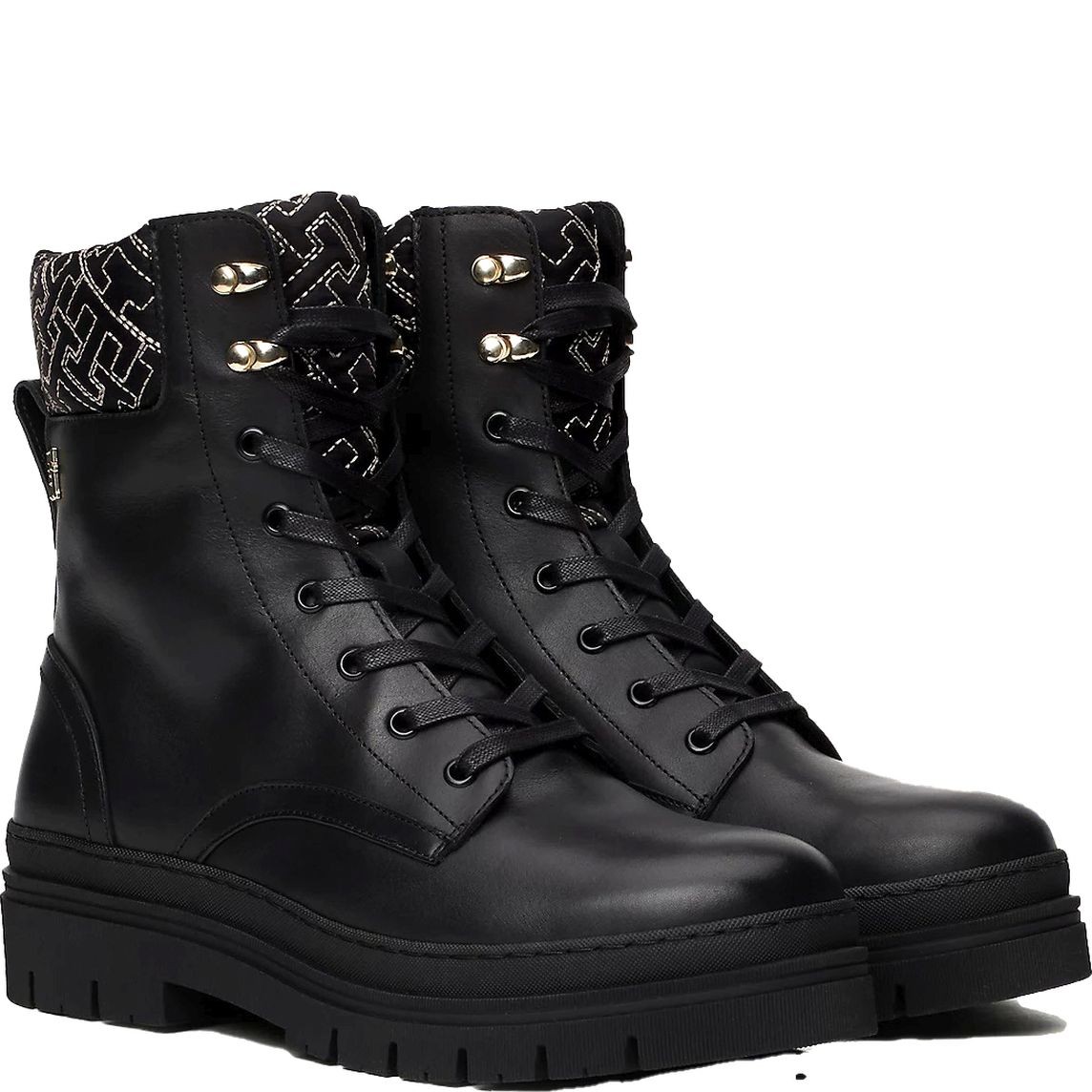 TOMMY HILFIGER Aulinukai moterims, Juoda, Cleated lace-up mono booties 1