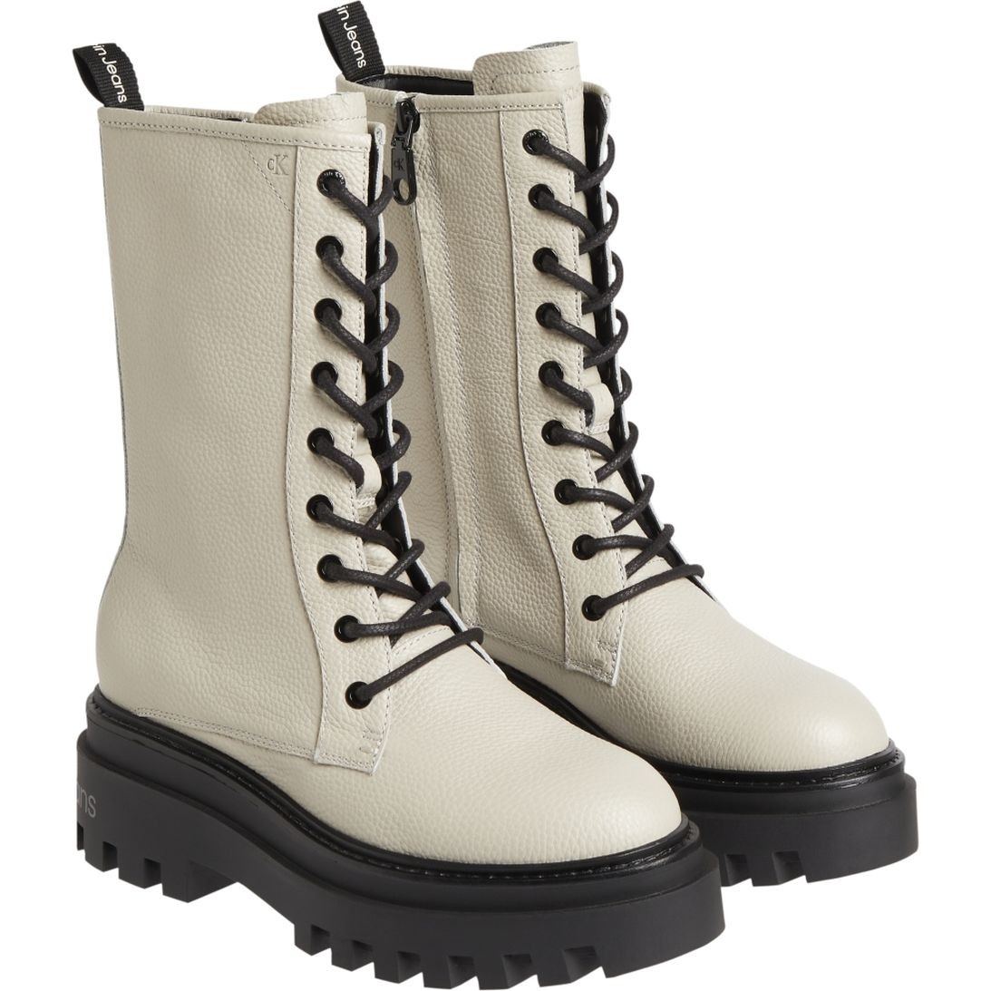 CALVIN KLEIN JEANS Aulinukai moterims, Smėlio, FLATFORM MID LACEUP BOOT 1