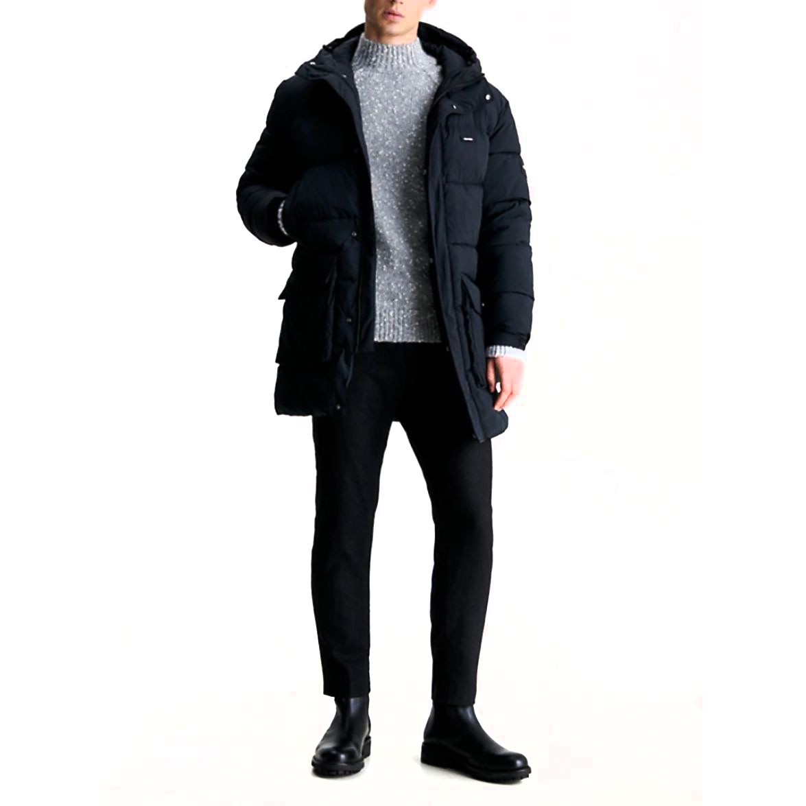 CALVIN KLEIN Pūkinė striukė vyrams, Juoda, Crinkle nylon longlength quilt 2