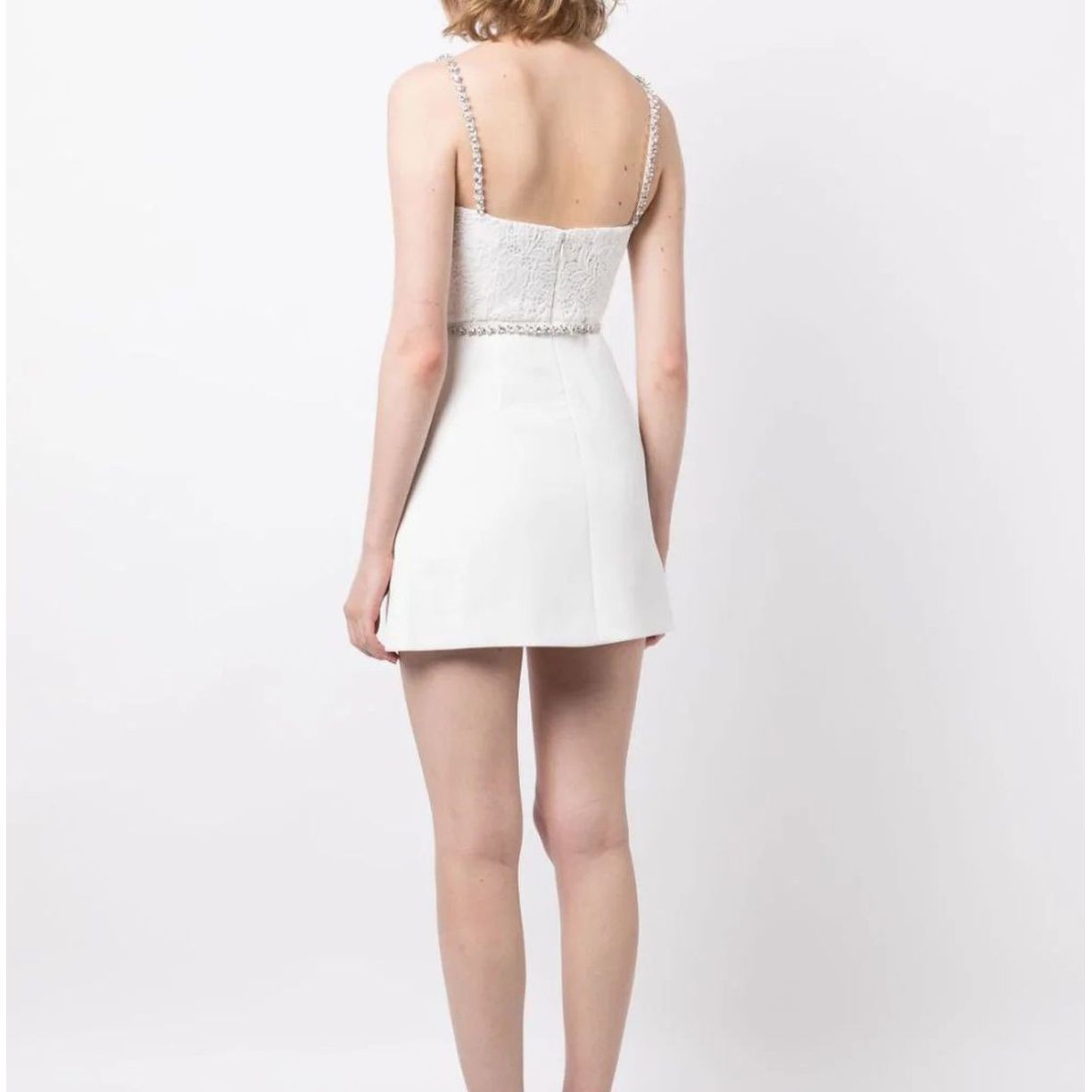 SELF PORTRAIT Mini suknelė moterims, Balta, White lace bodice mini dress 3