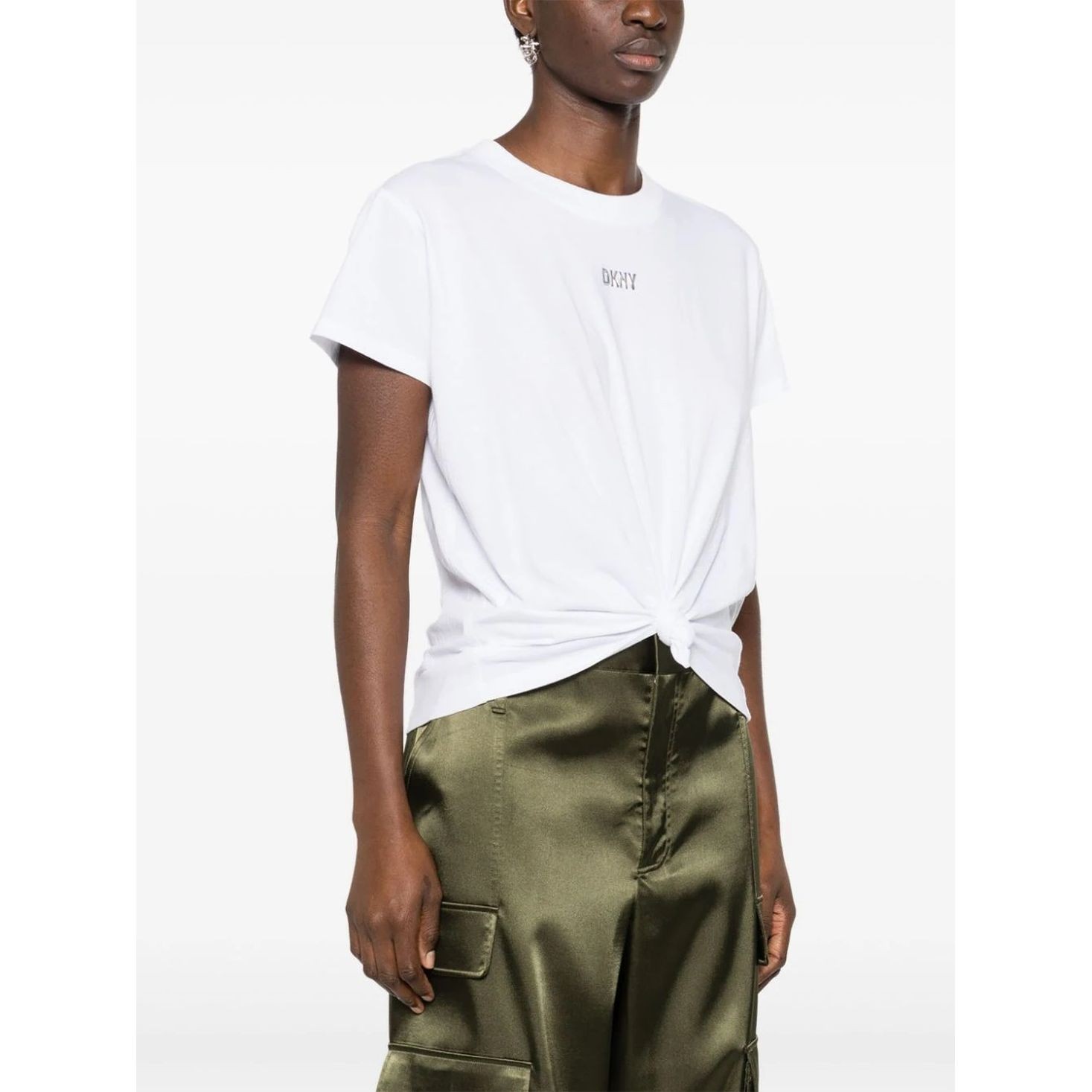 DKNY Marškinėliai trump. rankovėmis moterims, Balta, Metallic bubble logo tee 3