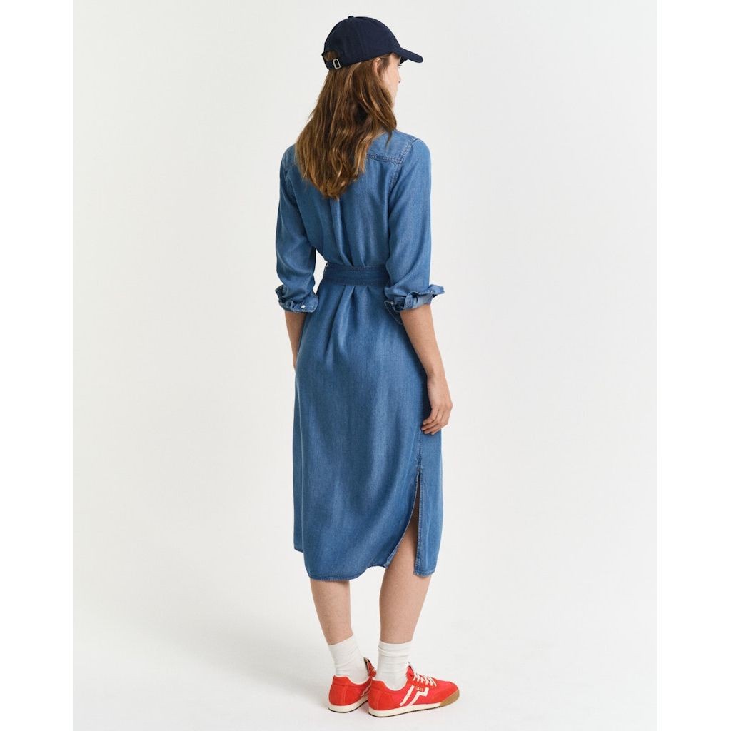 GANT Midi suknelė moterims, Juoda, Reg chambray shirt dress 3