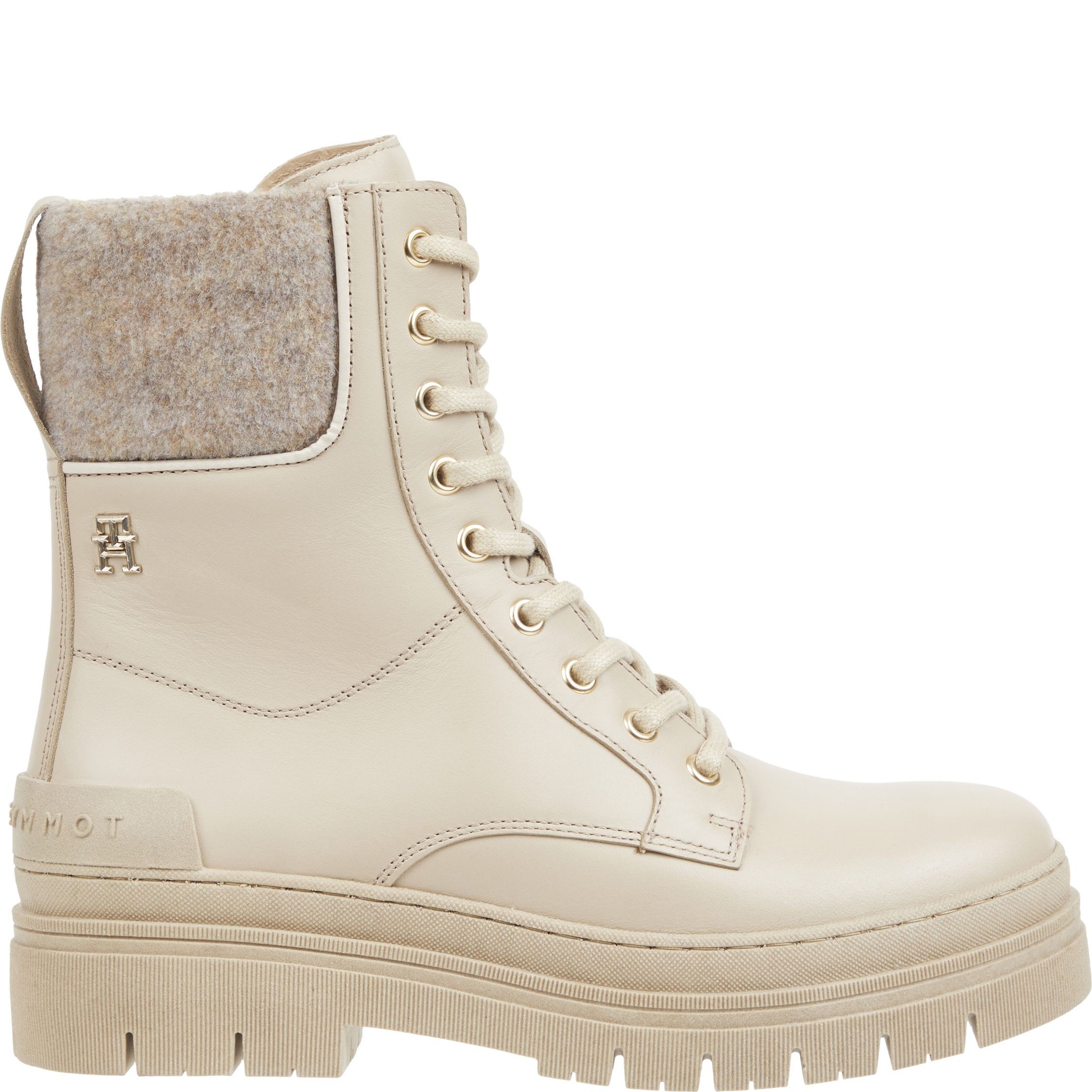 TOMMY HILFIGER Aulinukai moterims, Smėlio, Feminine felt lace up bootie 1