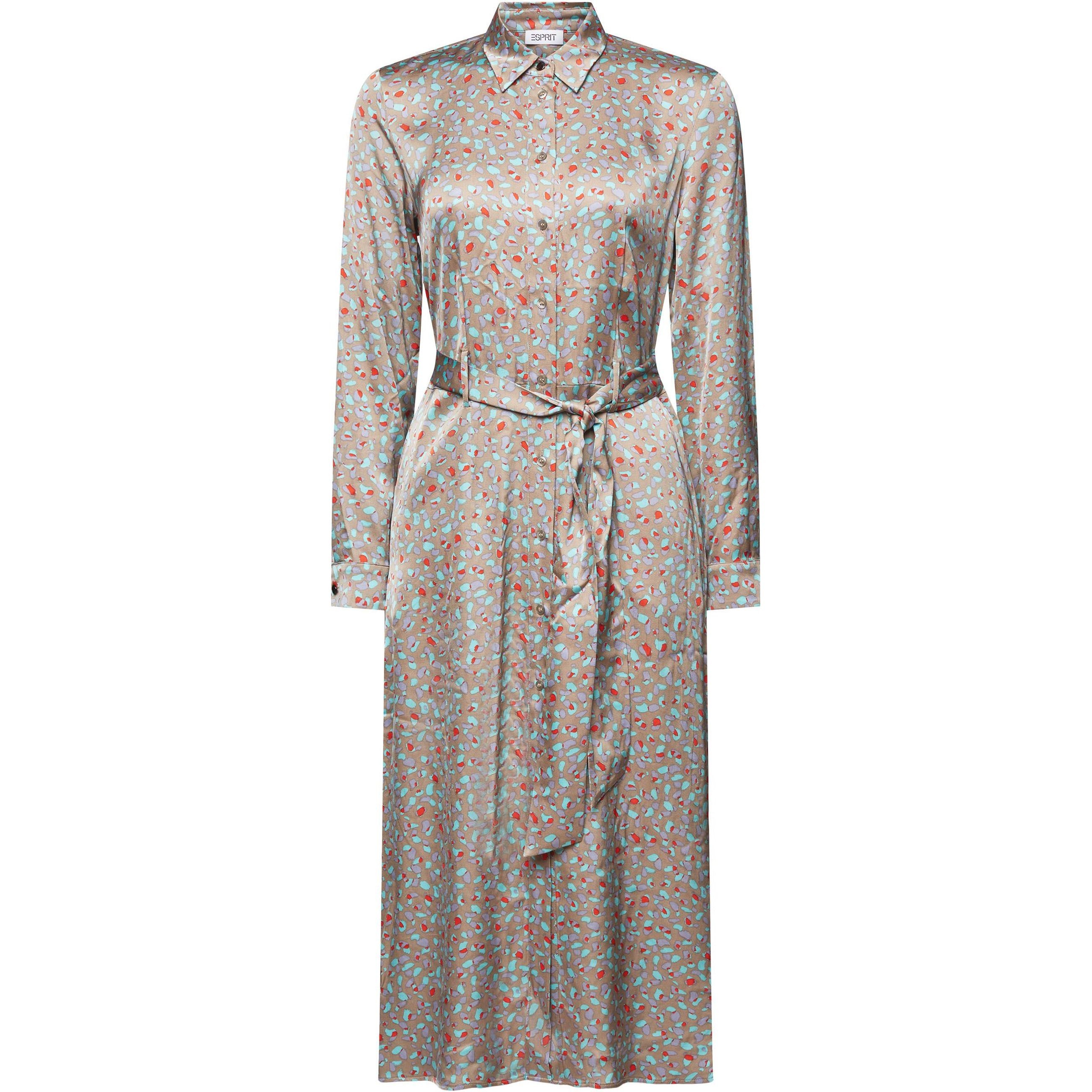 ESPRIT Midi suknelė moterims, Smėlio, Printed Satin Midi Dress 1