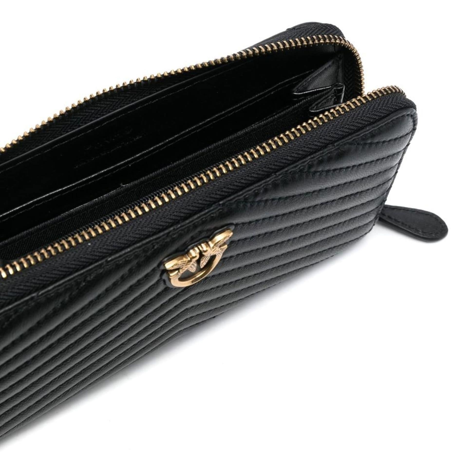 PINKO Piniginė moterims, Juoda, Ryder chevron leather wallet 3