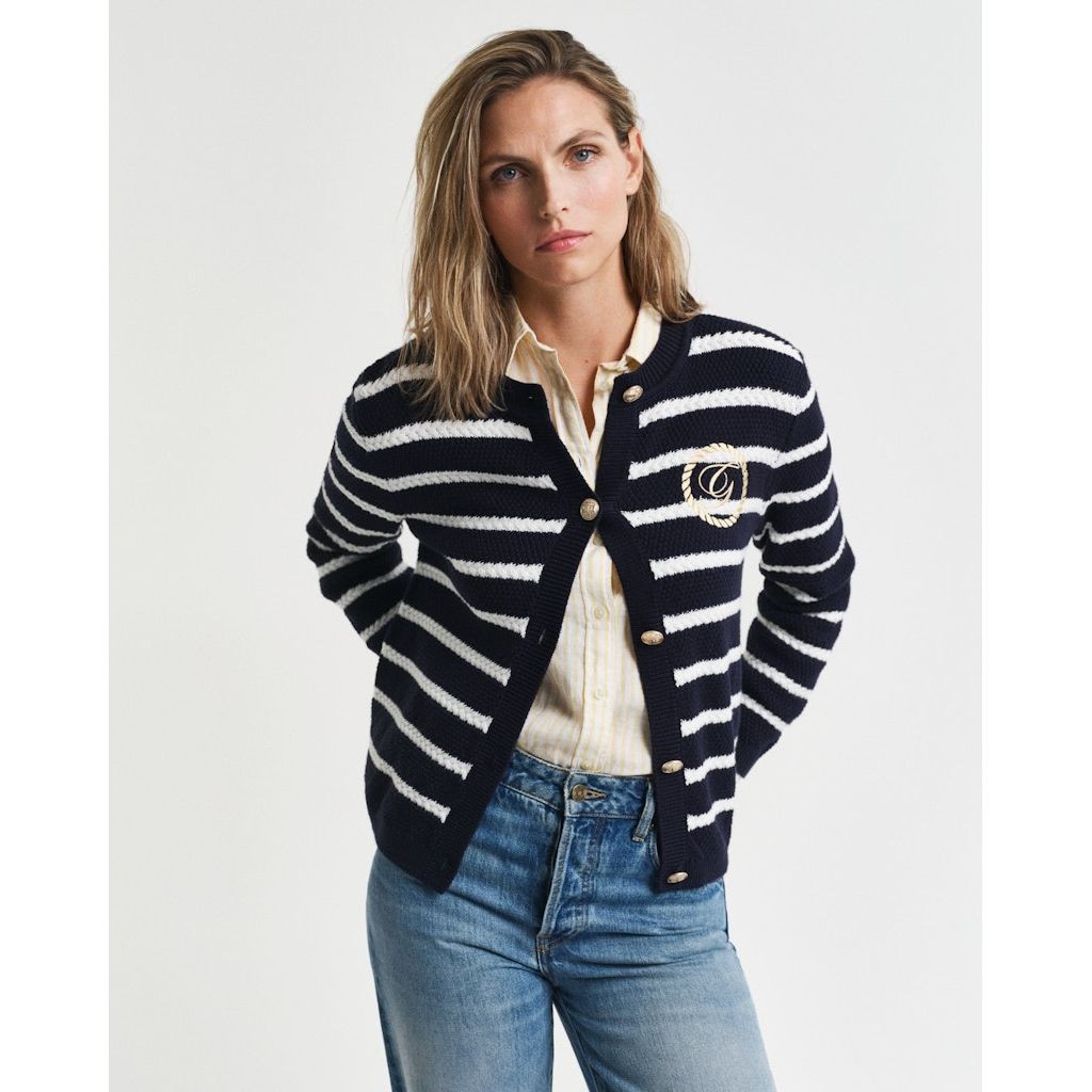 GANT Kardiganas moterims, Mėlyna, Striped cotton knit jacket 2