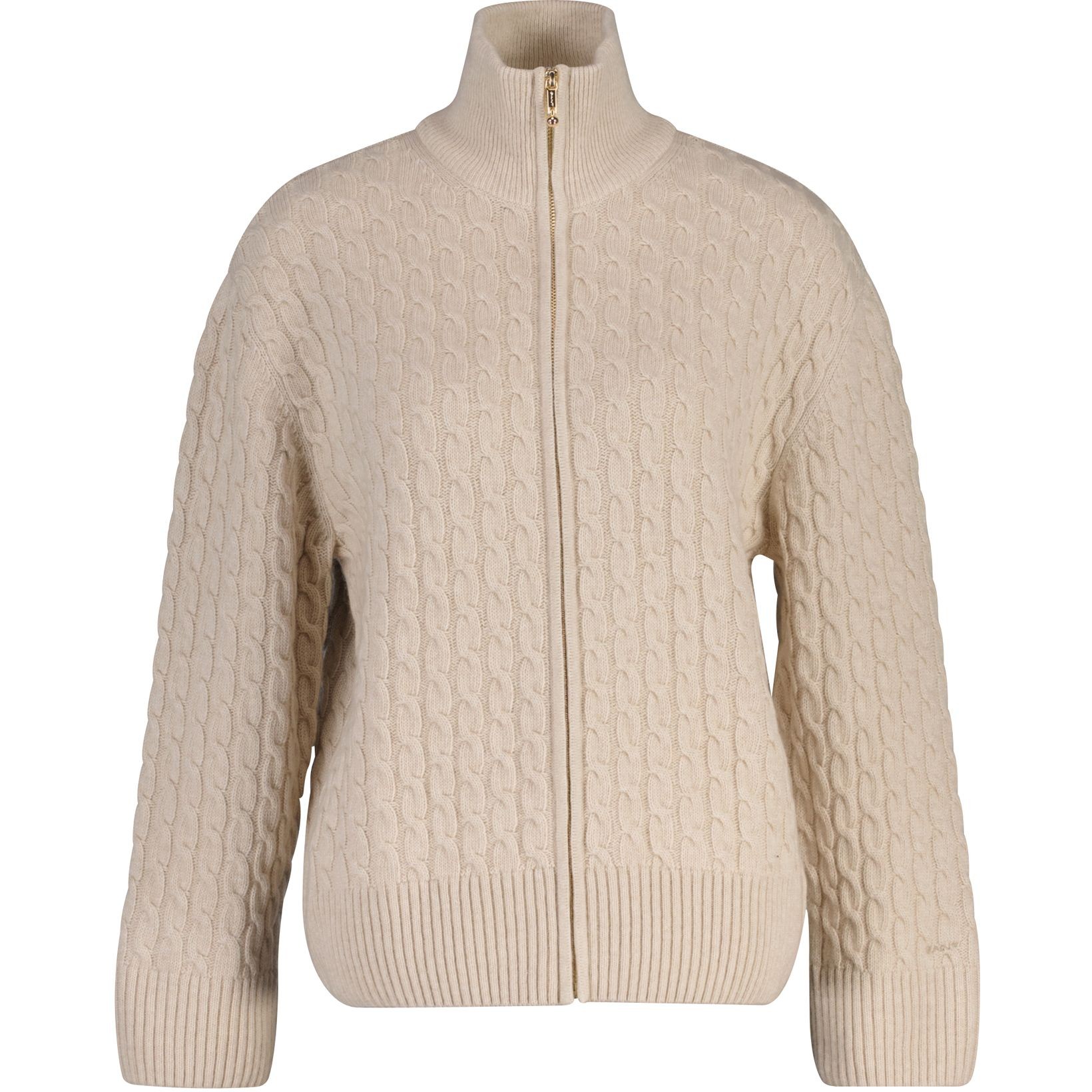 GANT Kardiganas moterims, Smėlio, cable knit zip cardigan 1