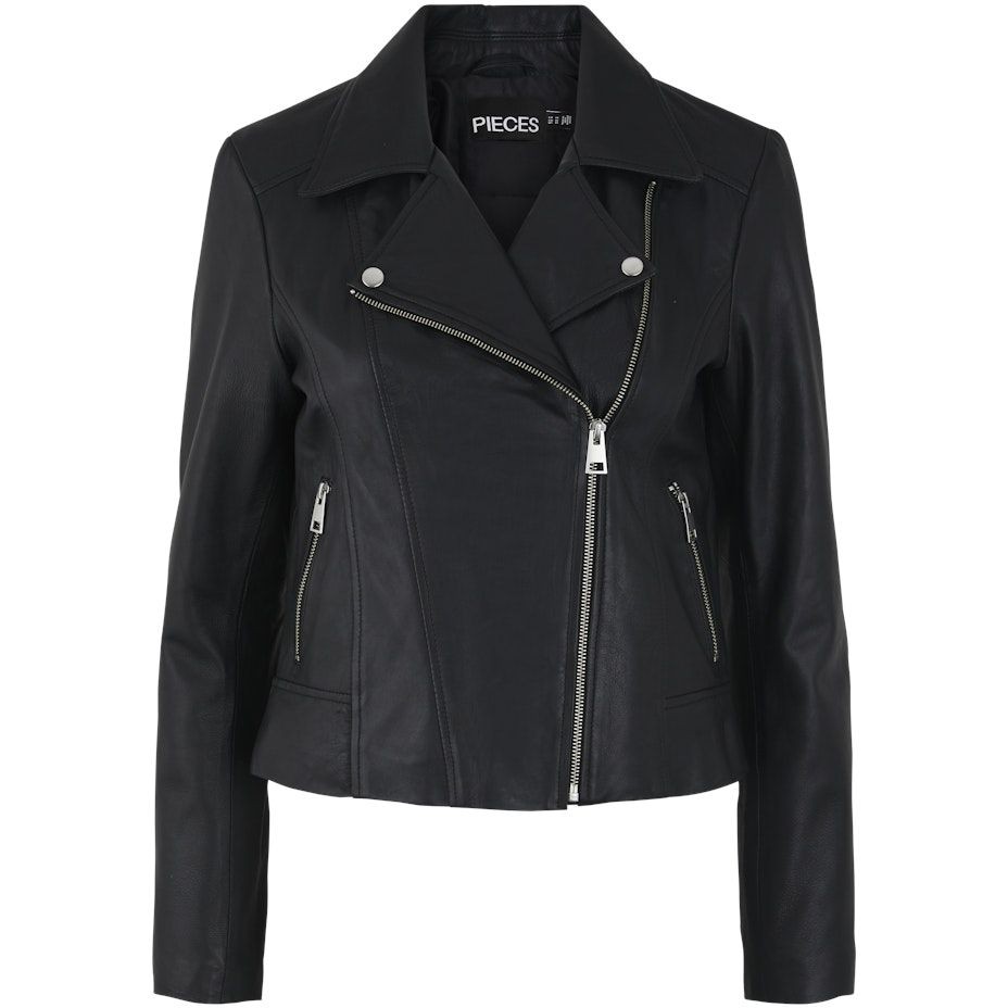 PIECES Striukė moterims, Juoda, PCSUSSE LEATHER JACKE 1