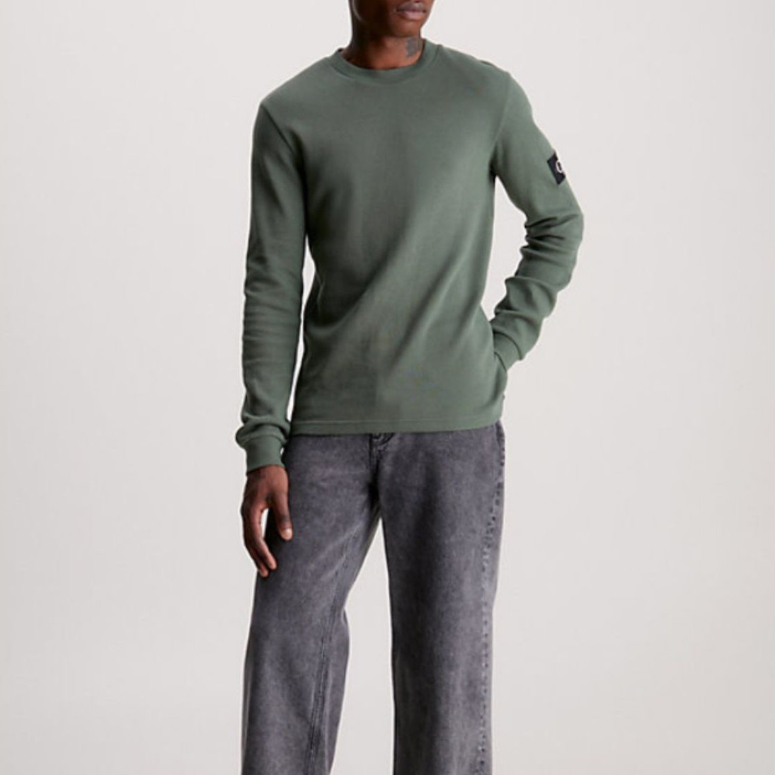 CALVIN KLEIN JEANS Marškinėliai ilgom. rankovėmis vyrams, Žalia, Waffle ls tee 2