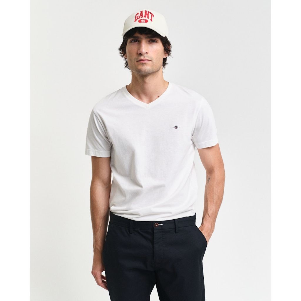 GANT Marškinėliai trump. rankovėmis vyrams, Balta, Slim shield V-neck t-shirt 2