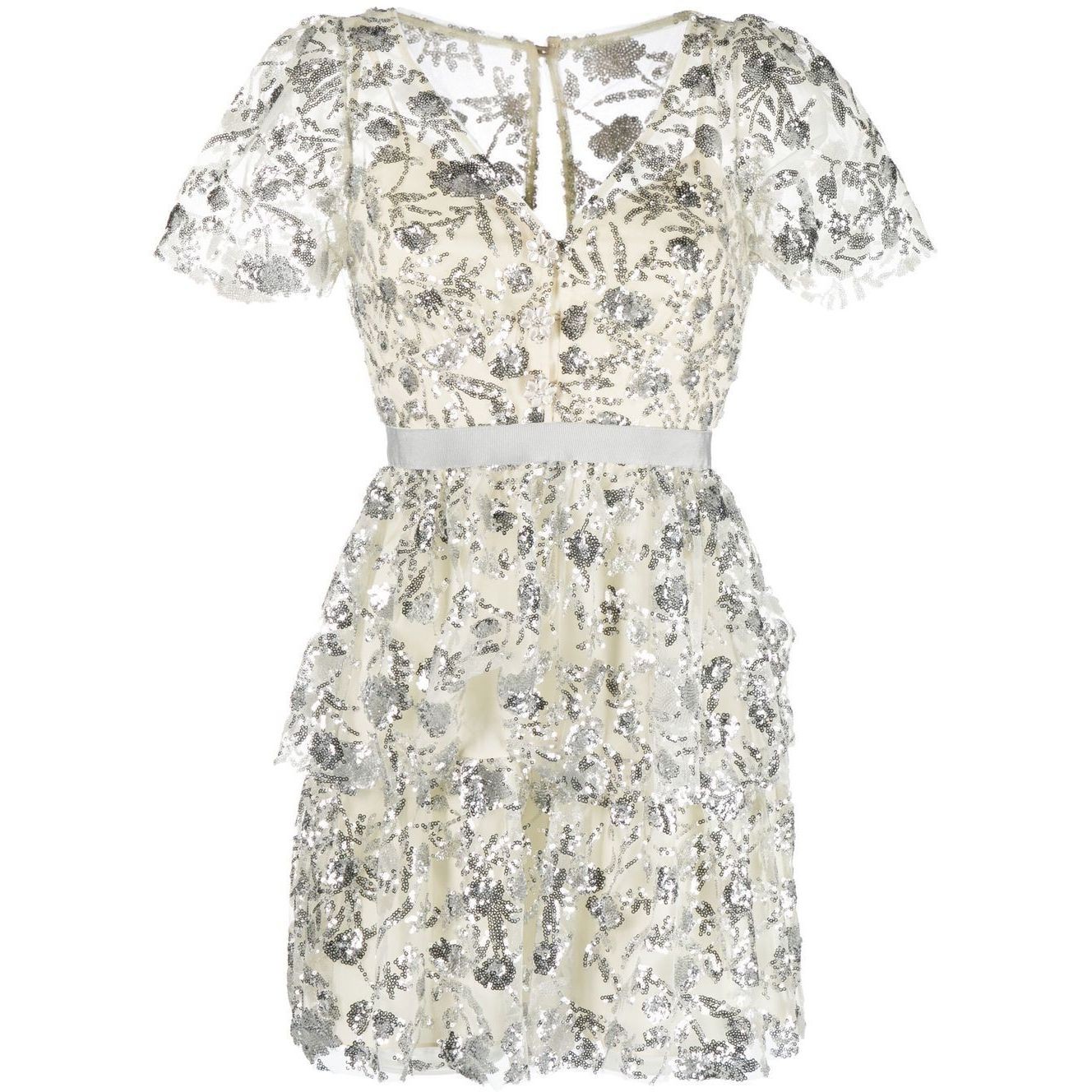 SELF PORTRAIT Mini suknelė moterims, Kūno, Sequinned tiered mini dress